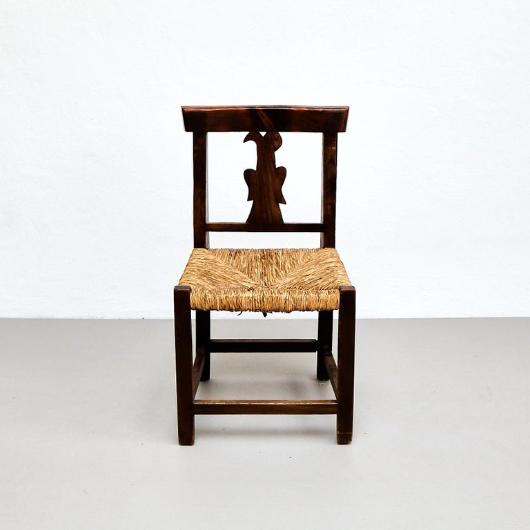 Set of Four Rustic Wood French Chairs, circa 1950 For Sale at 1stDibs