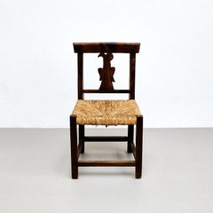 Set of Four Rustic Wood French Chairs, circa 1950