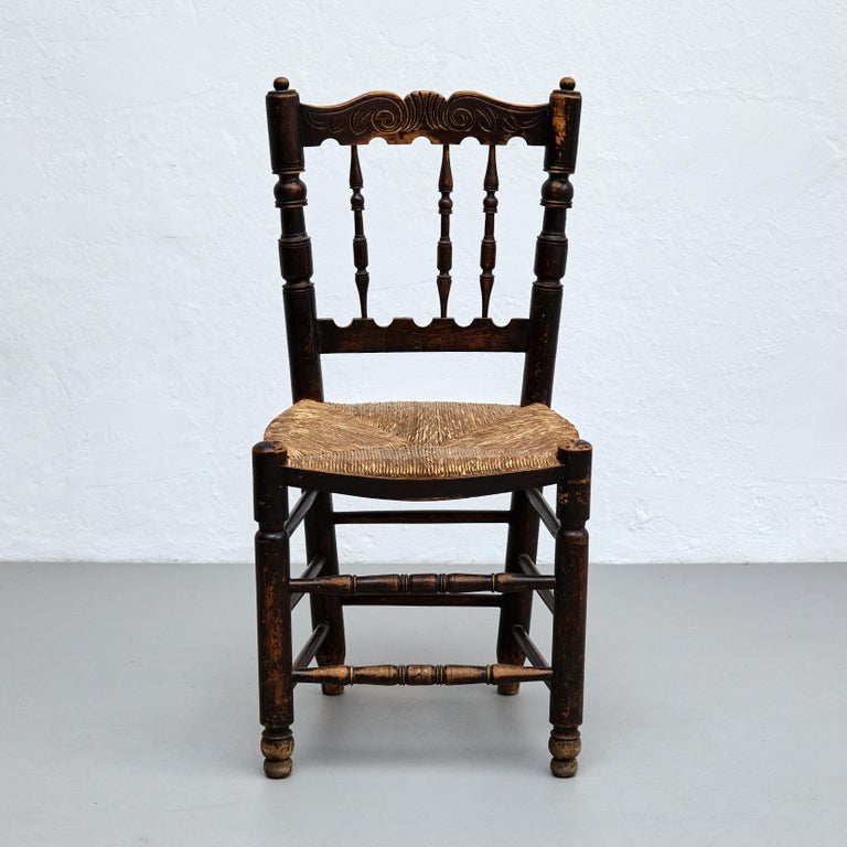 Set of Four Rustic Wood French Chairs, circa 1950 For Sale at 1stDibs