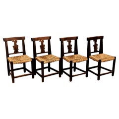 Vintage Set of Four Rustic Wood French Chairs, circa 1950
