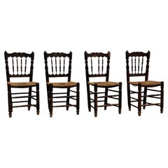 Set of Four Rustic Wood French Chairs, circa 1950