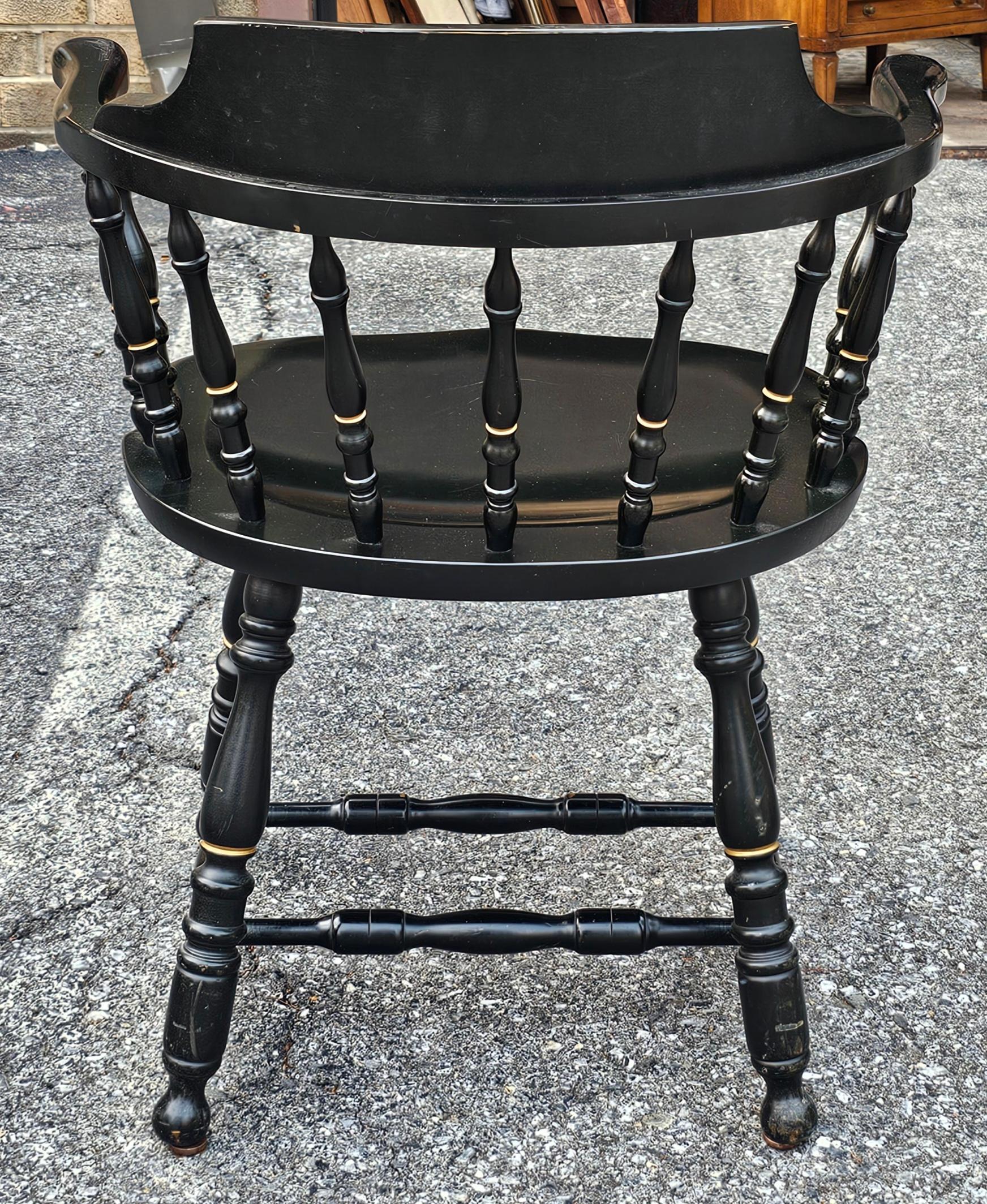 Set of Four S. Bent & Bros. Ebonized and Eagle Gilt Stencil Windsor Chairs For Sale 2