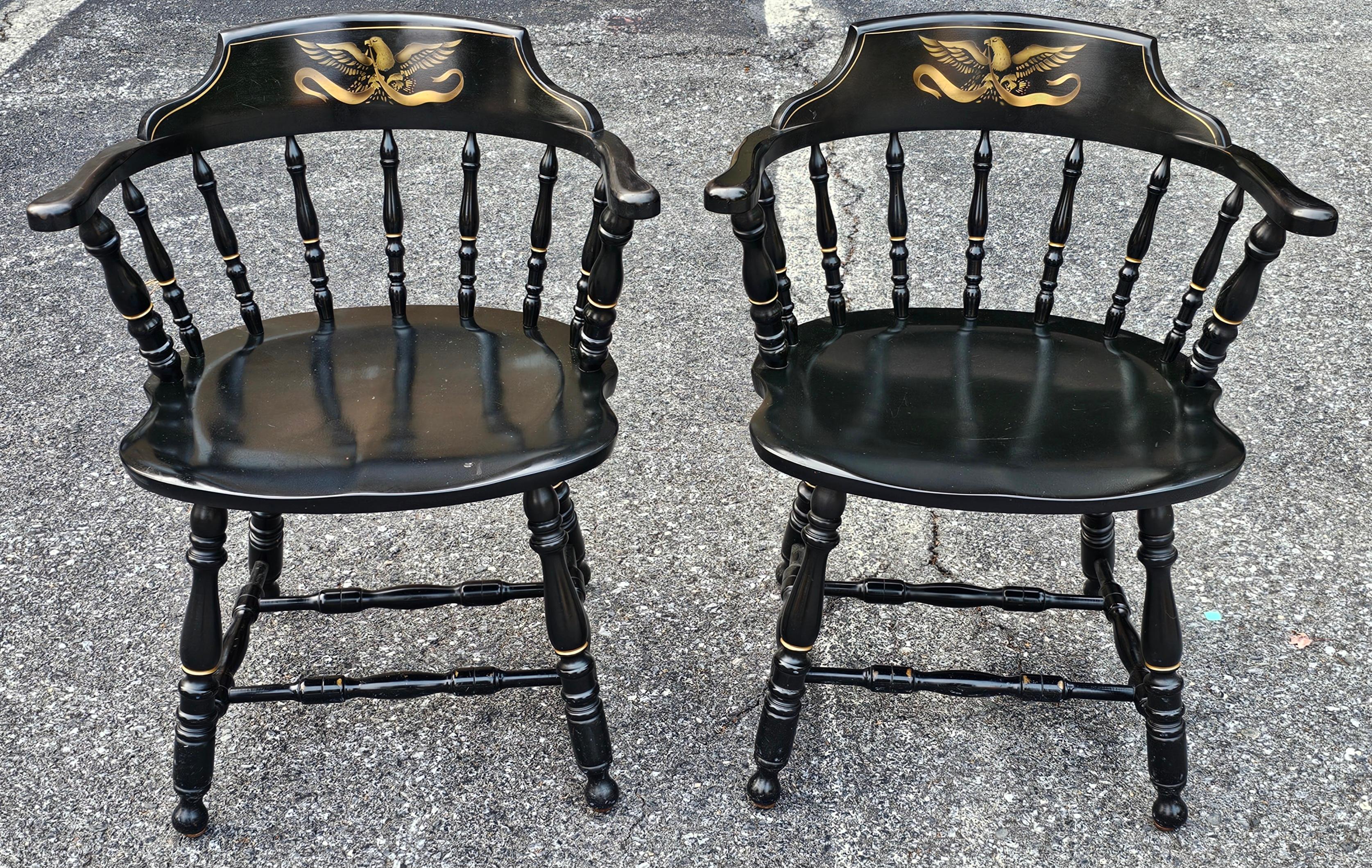 American Set of Four S. Bent & Bros. Ebonized and Eagle Gilt Stencil Windsor Chairs For Sale