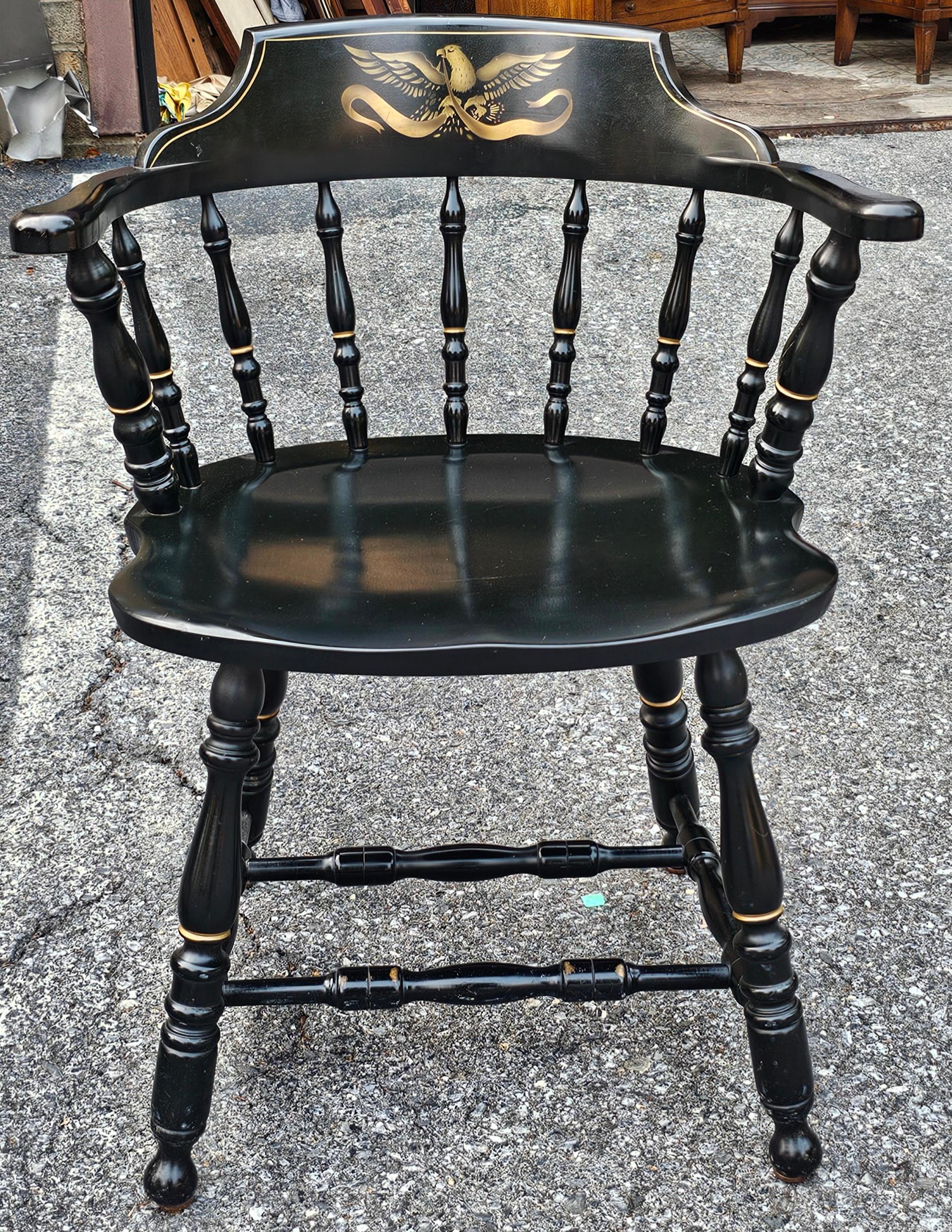 Enameled Set of Four S. Bent & Bros. Ebonized and Eagle Gilt Stencil Windsor Chairs For Sale