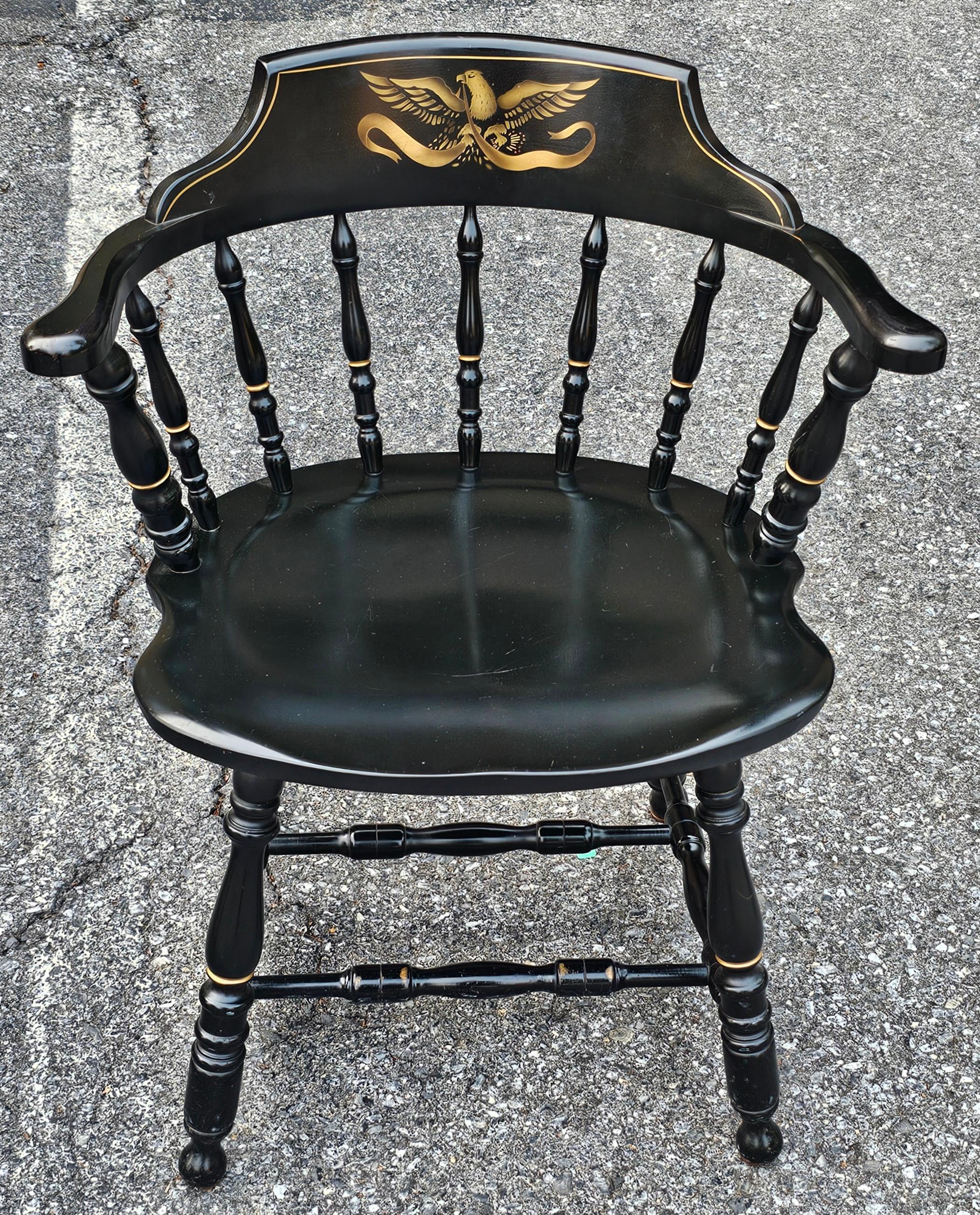 Set of Four S. Bent & Bros. Ebonized and Eagle Gilt Stencil Windsor Chairs In Good Condition For Sale In Germantown, MD