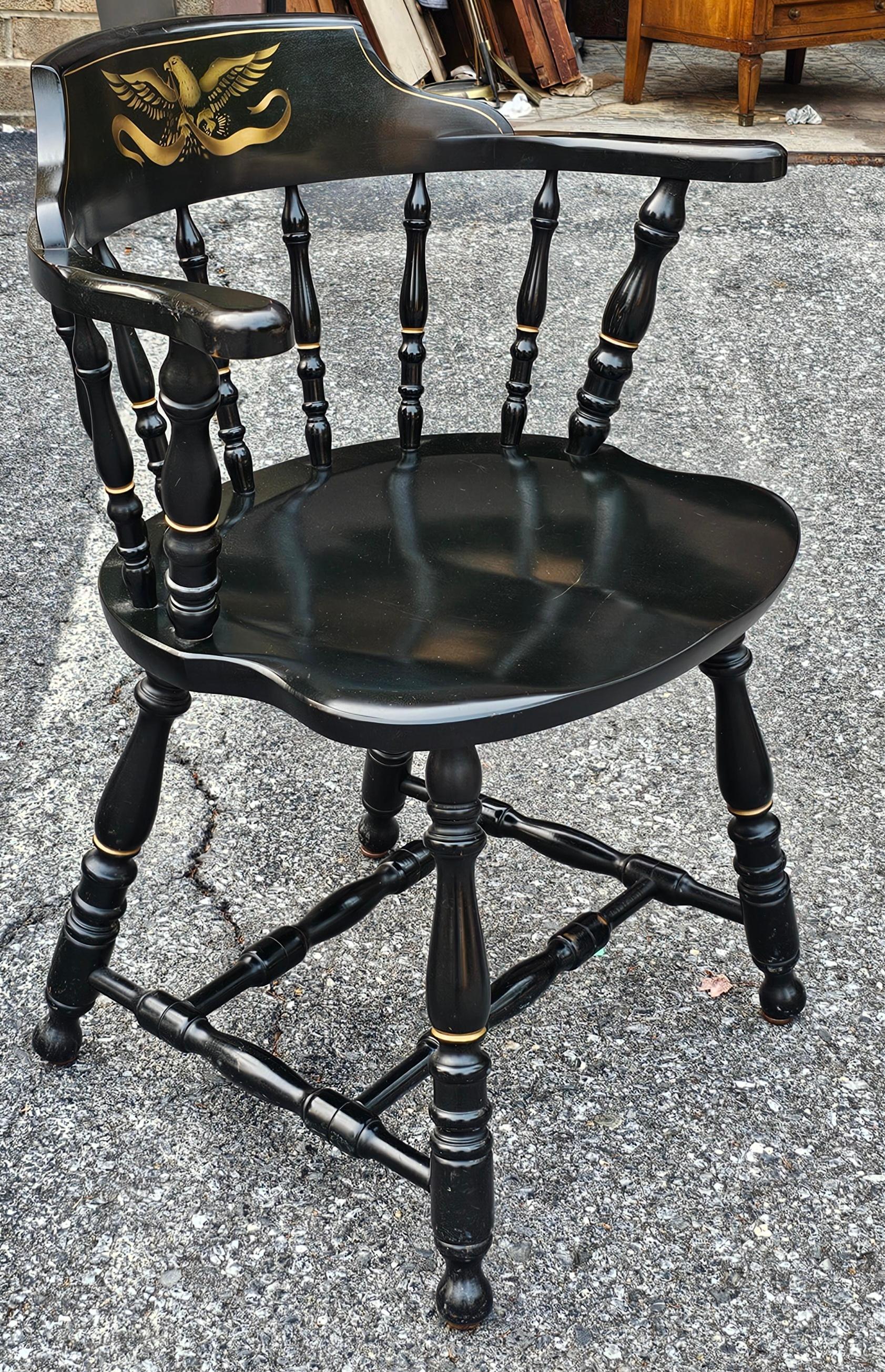 20th Century Set of Four S. Bent & Bros. Ebonized and Eagle Gilt Stencil Windsor Chairs For Sale