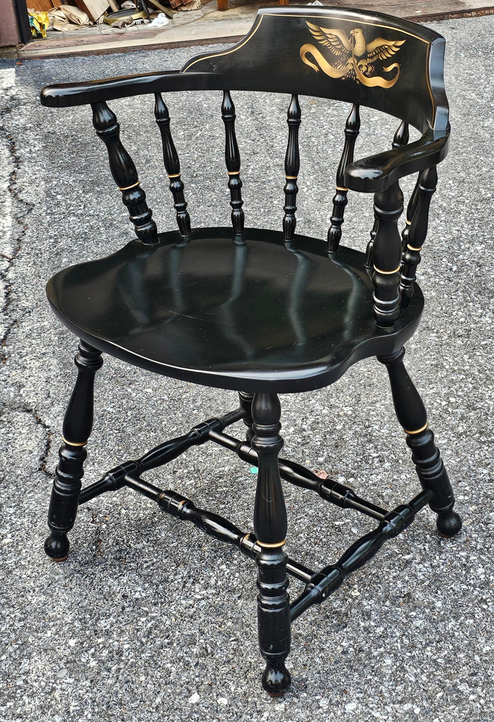 Set of Four S. Bent & Bros. Ebonized and Eagle Gilt Stencil Windsor Chairs For Sale 1