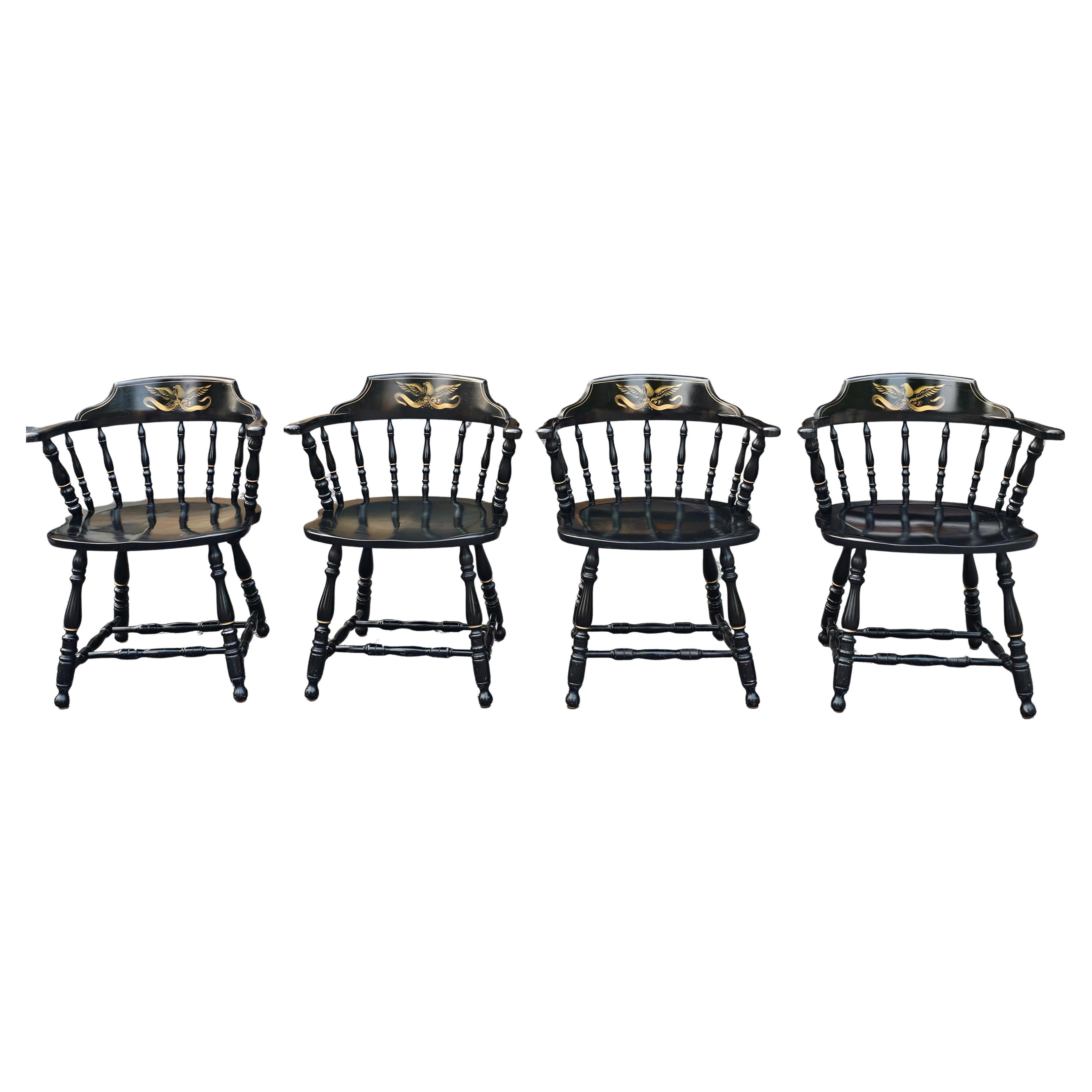 Set of Four S. Bent & Bros. Ebonized and Eagle Gilt Stencil Windsor Chairs For Sale