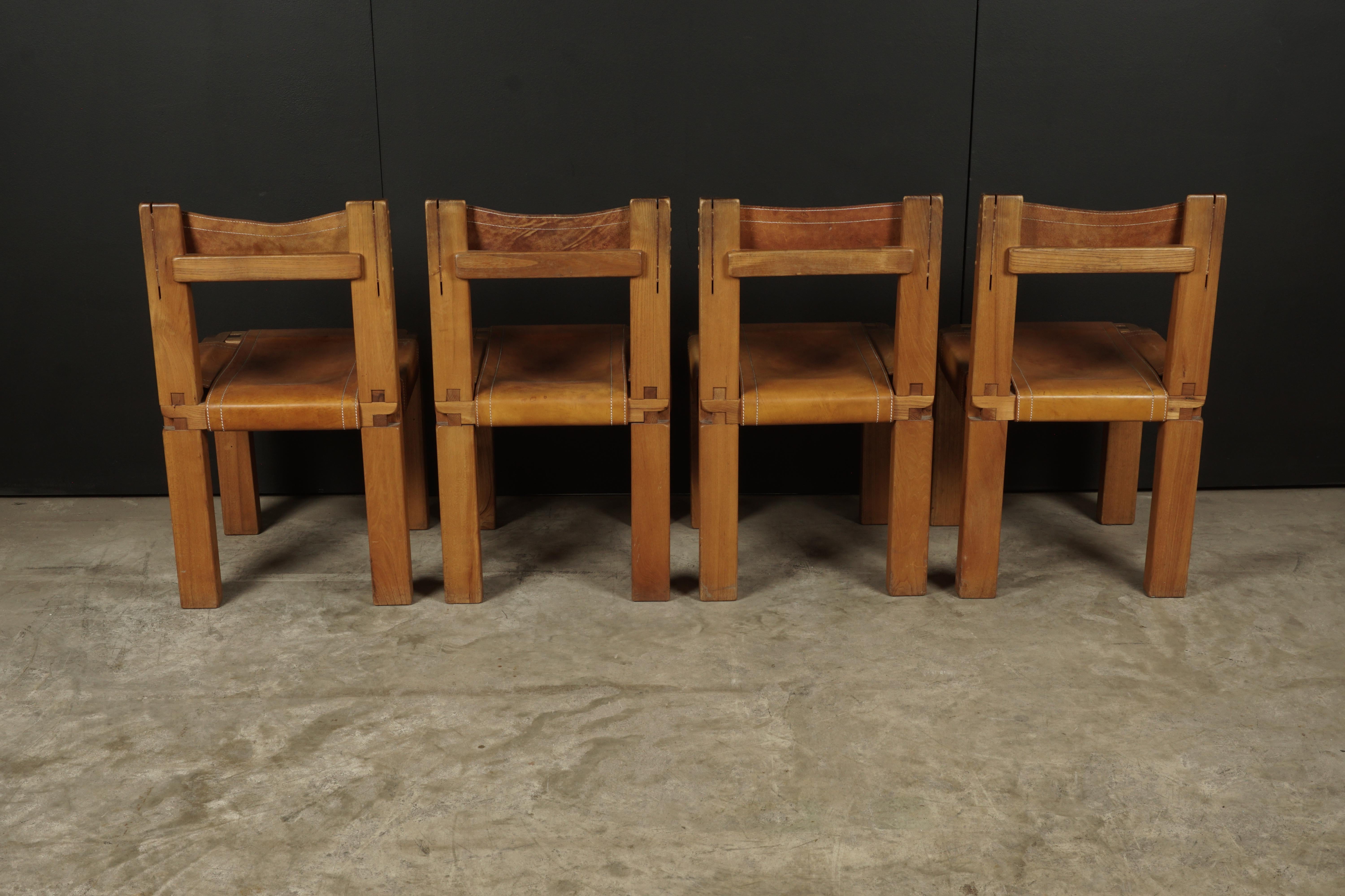 Mid-20th Century Set of Four S11 Chairs by Pierre Chapo, France, circa 1960