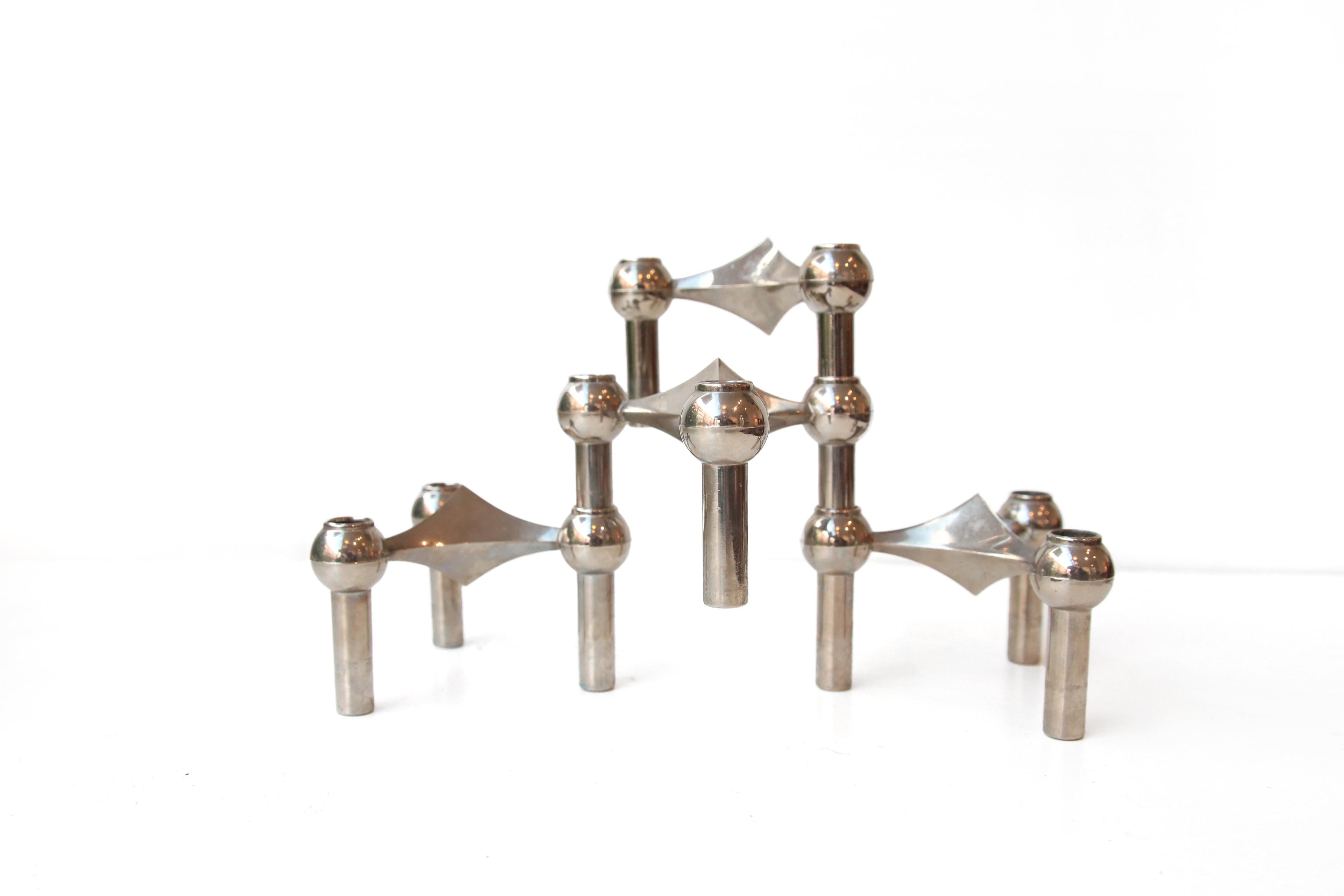 Mid-Century Modern Set of Four S22 Chrome-Plated Nagel and Stoffi Modular Candleholders by BMF