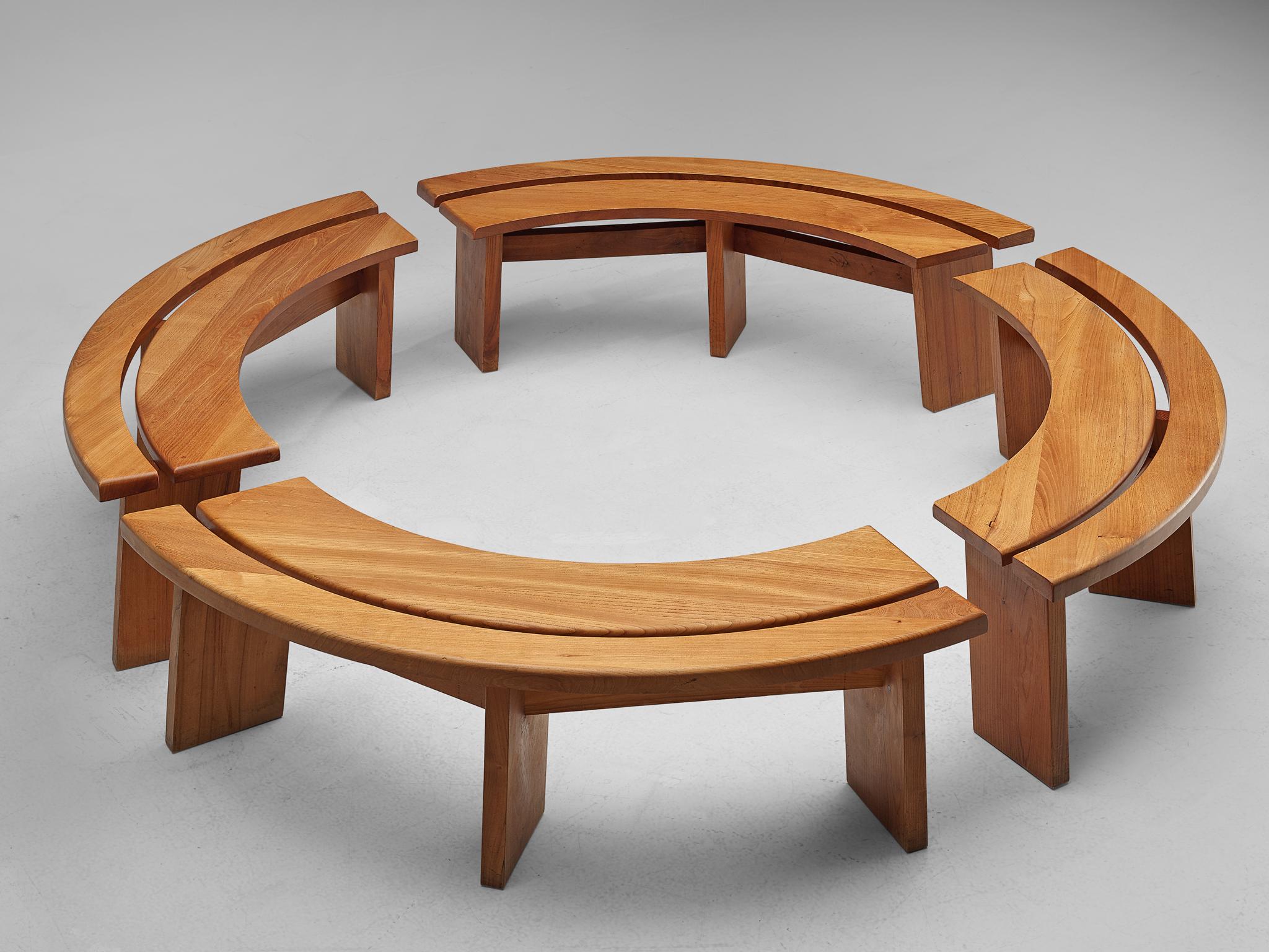 Pierre chapo, set of four 'S38A' benches, elm, France, 1960s.

This pair of ‘S38A’ benches are designed by Pierre Chapo in the 1960s. A soft, warm all-over patina is visible on the wood on this particular pair. This emphasizes the natural
