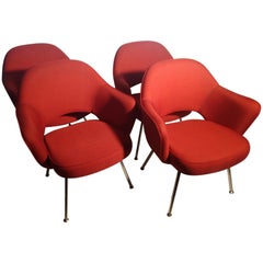 Set of Four Saarinen Executive Chairs in Red Knoll