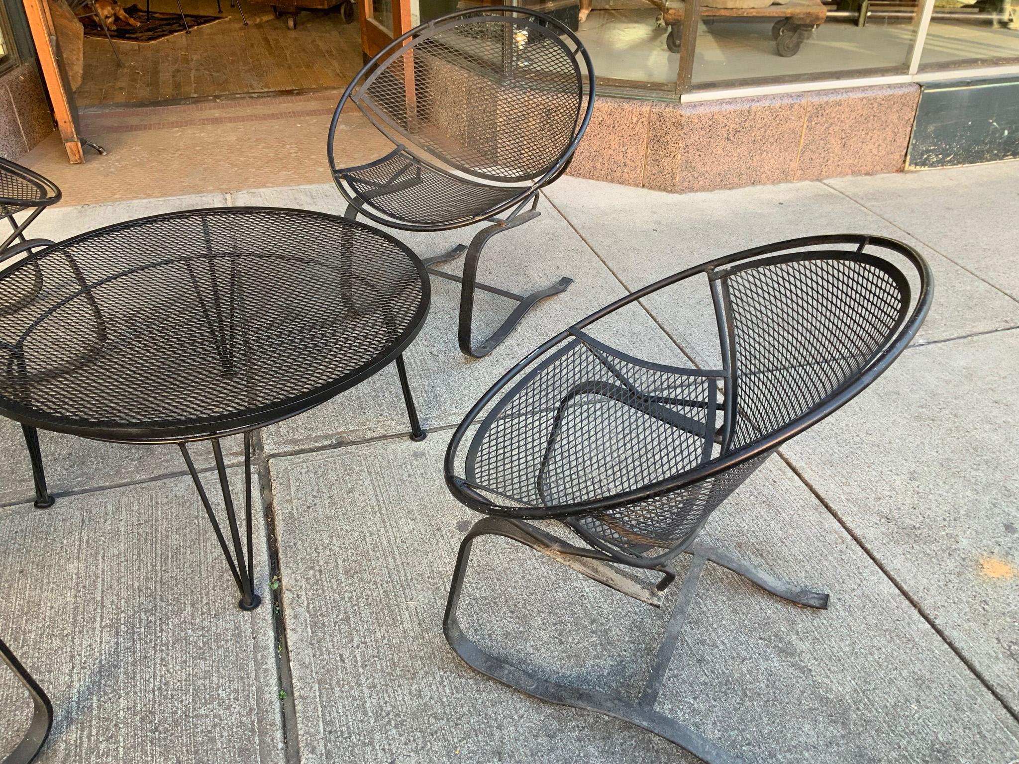 American Set of Four Salterini Radar Lounge Chairs and Coffee Table