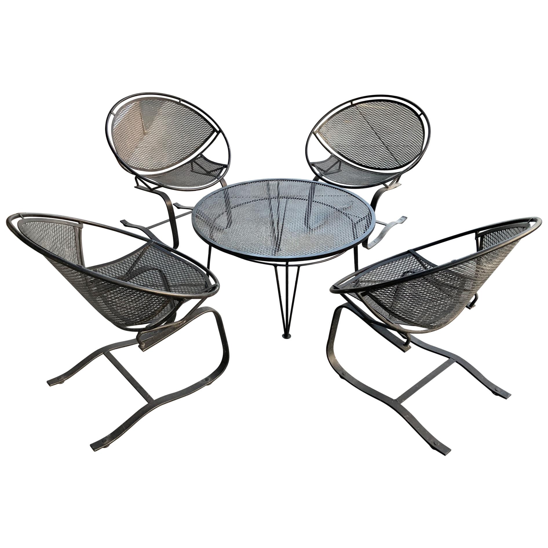 Set of Four Salterini Radar Lounge Chairs and Coffee Table