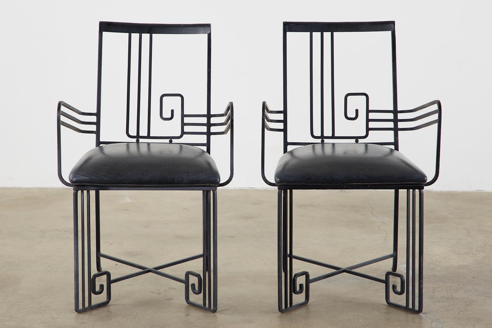 20th Century Set of Four Salterini Style Greek Key Garden Patio Chairs