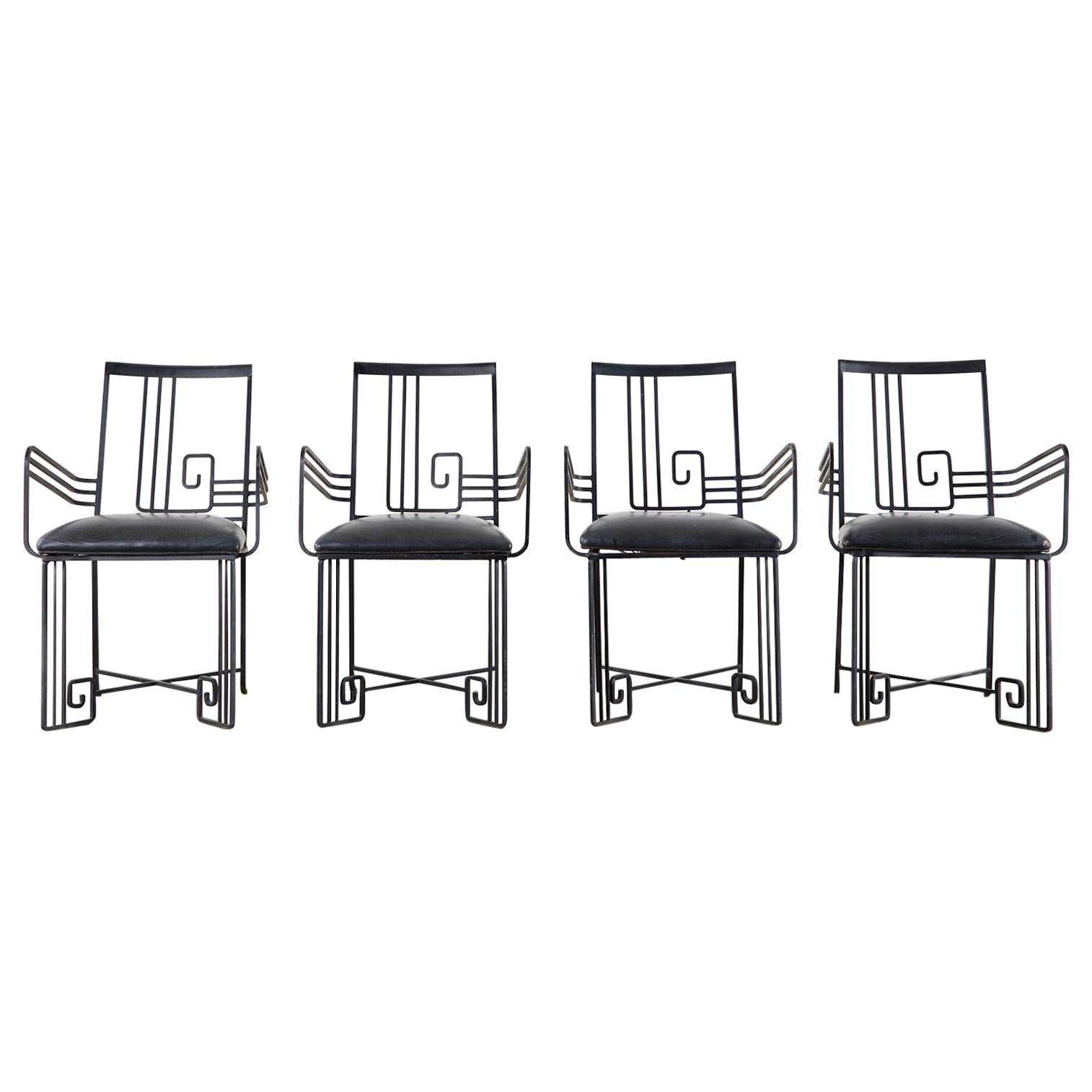 Set of Four Salterini Style Greek Key Garden Patio Chairs