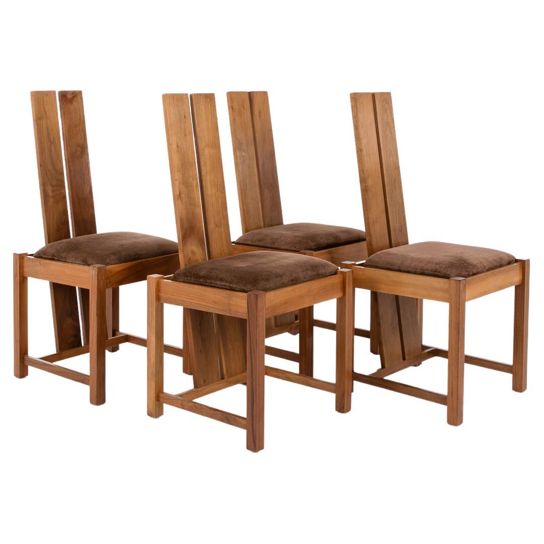 Set of Four Samuel Chan Alba Dining Chairs in Solid Walnut, Early 20th Century For Sale