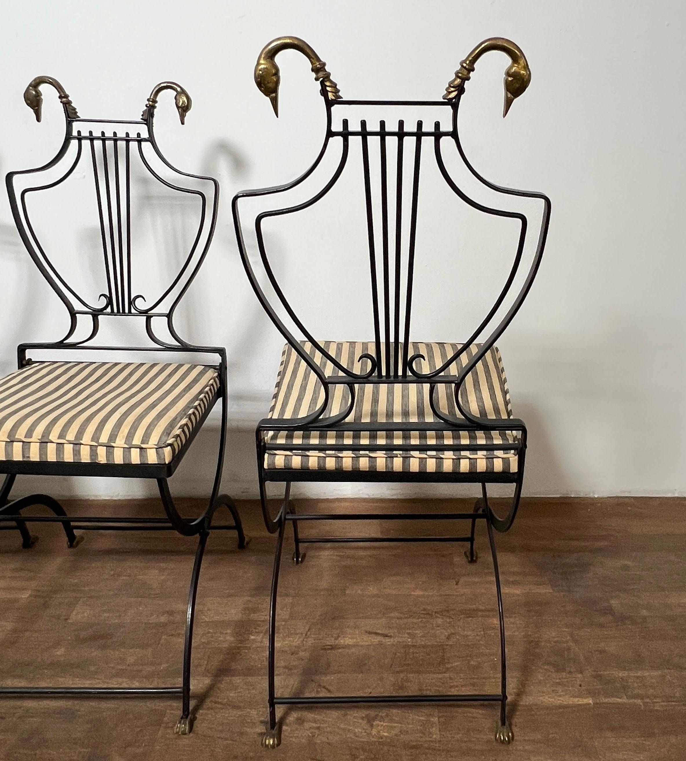 Set of Four Samuel Copelon Swan & Lyre Back Dining Chairs For Sale 3