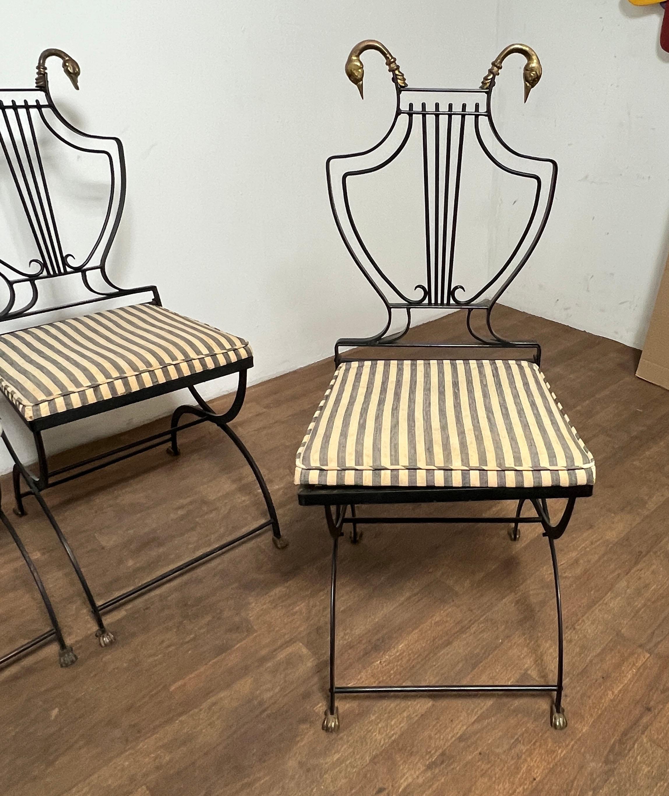 Directoire Set of Four Samuel Copelon Swan & Lyre Back Dining Chairs For Sale