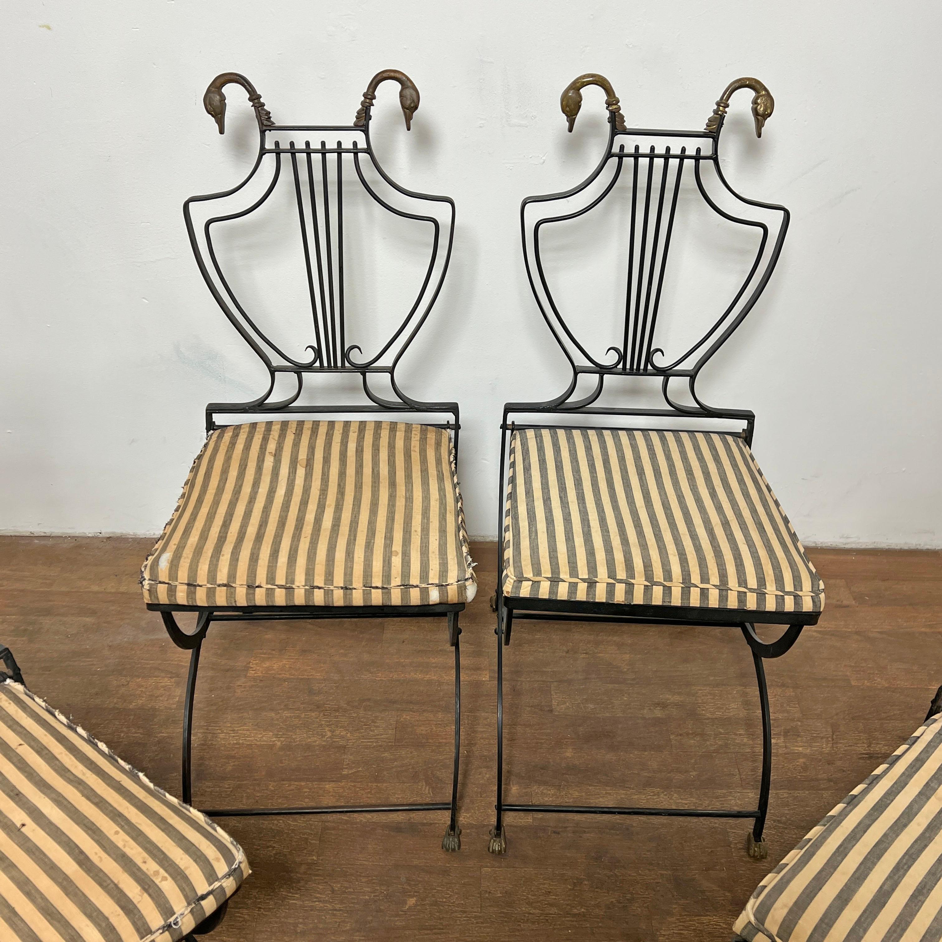 American Set of Four Samuel Copelon Swan & Lyre Back Dining Chairs For Sale