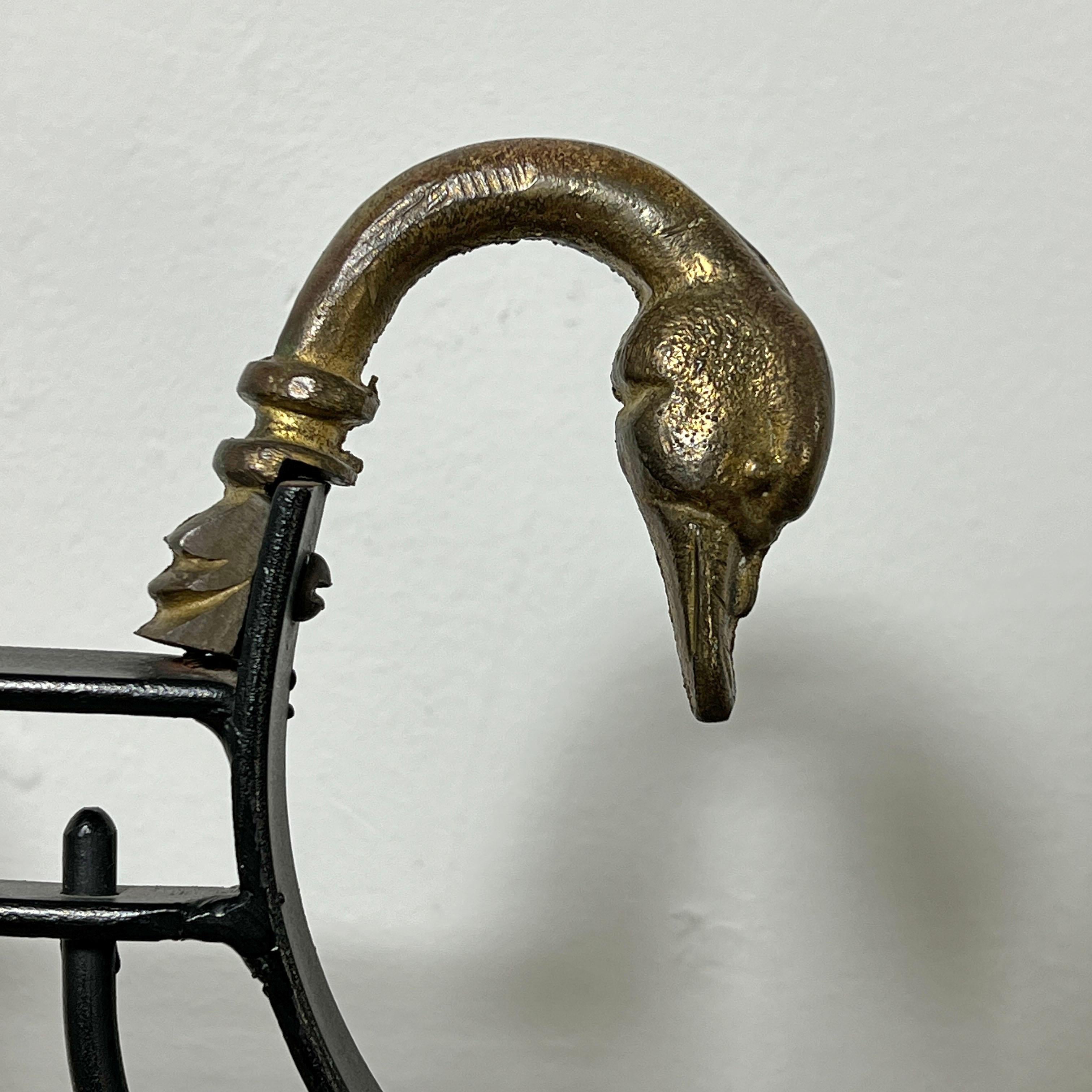 Bronze Set of Four Samuel Copelon Swan & Lyre Back Dining Chairs For Sale