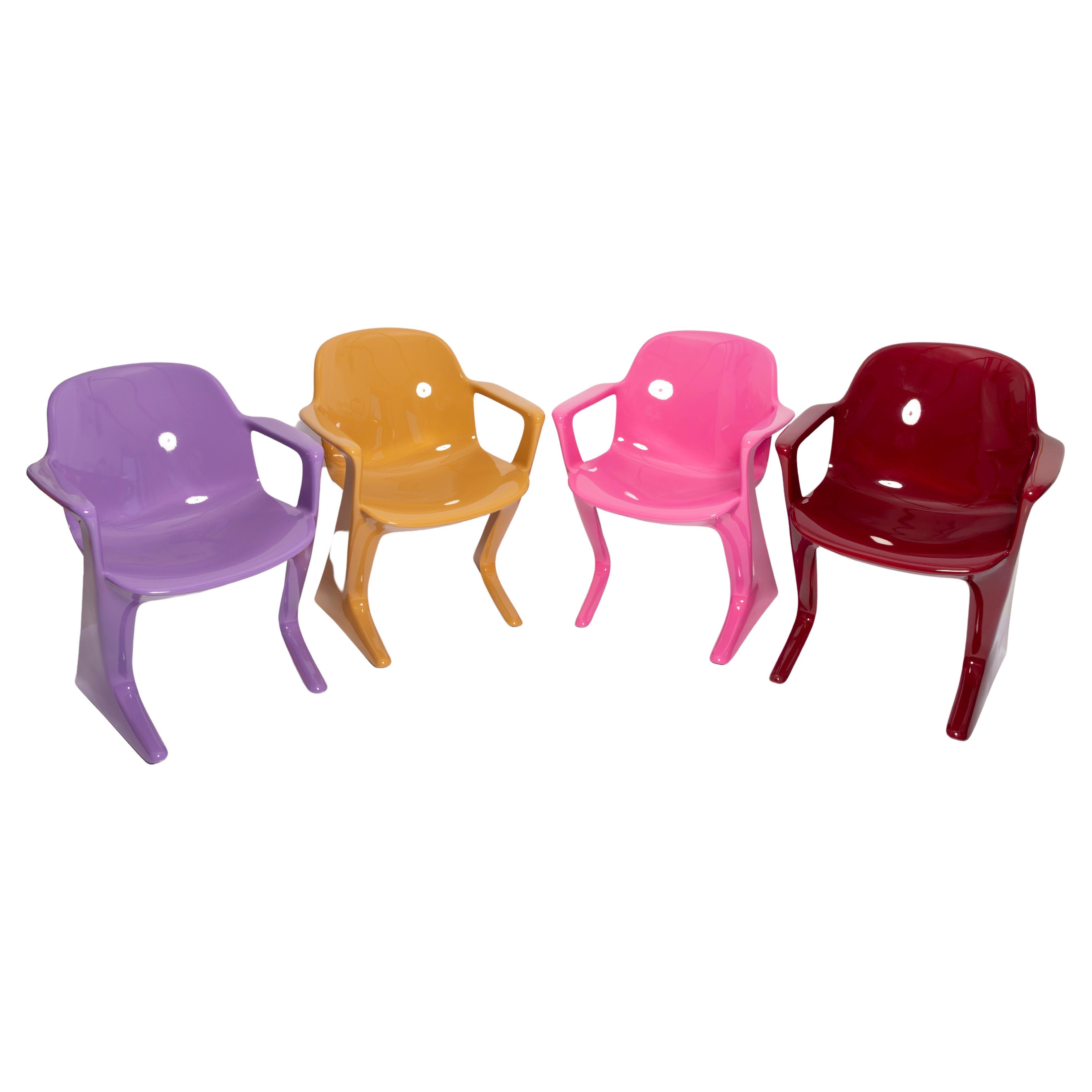 Set of Four Sand Pink Purple and Red Kangaroo Chairs, Ernst Moeckl, Germany 1960 For Sale