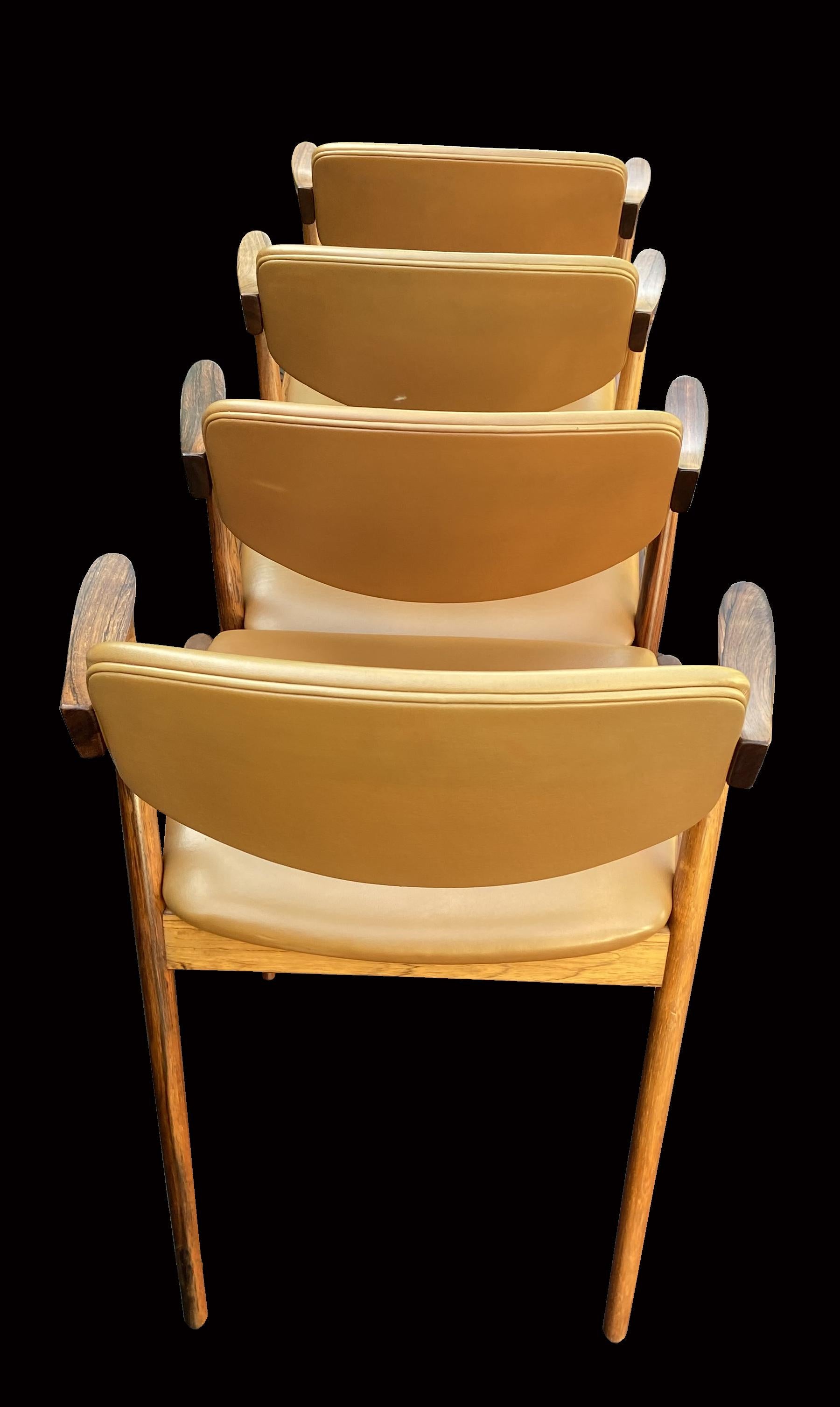 Scandinavian Modern Set of Four Santos Rosewood Model 42 Chairs by Kai Kristiansen