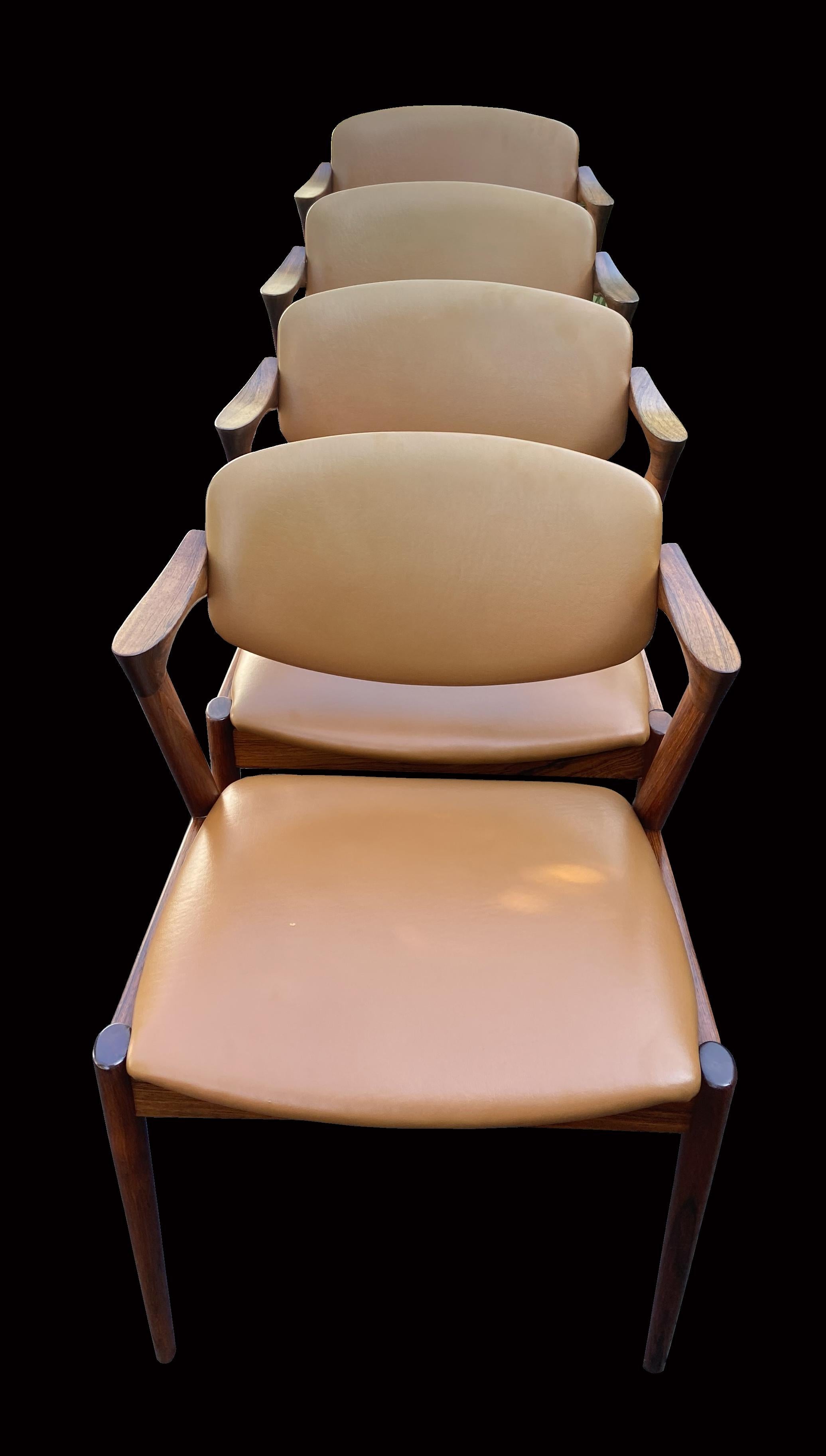 European Set of Four Santos Rosewood Model 42 Chairs by Kai Kristiansen