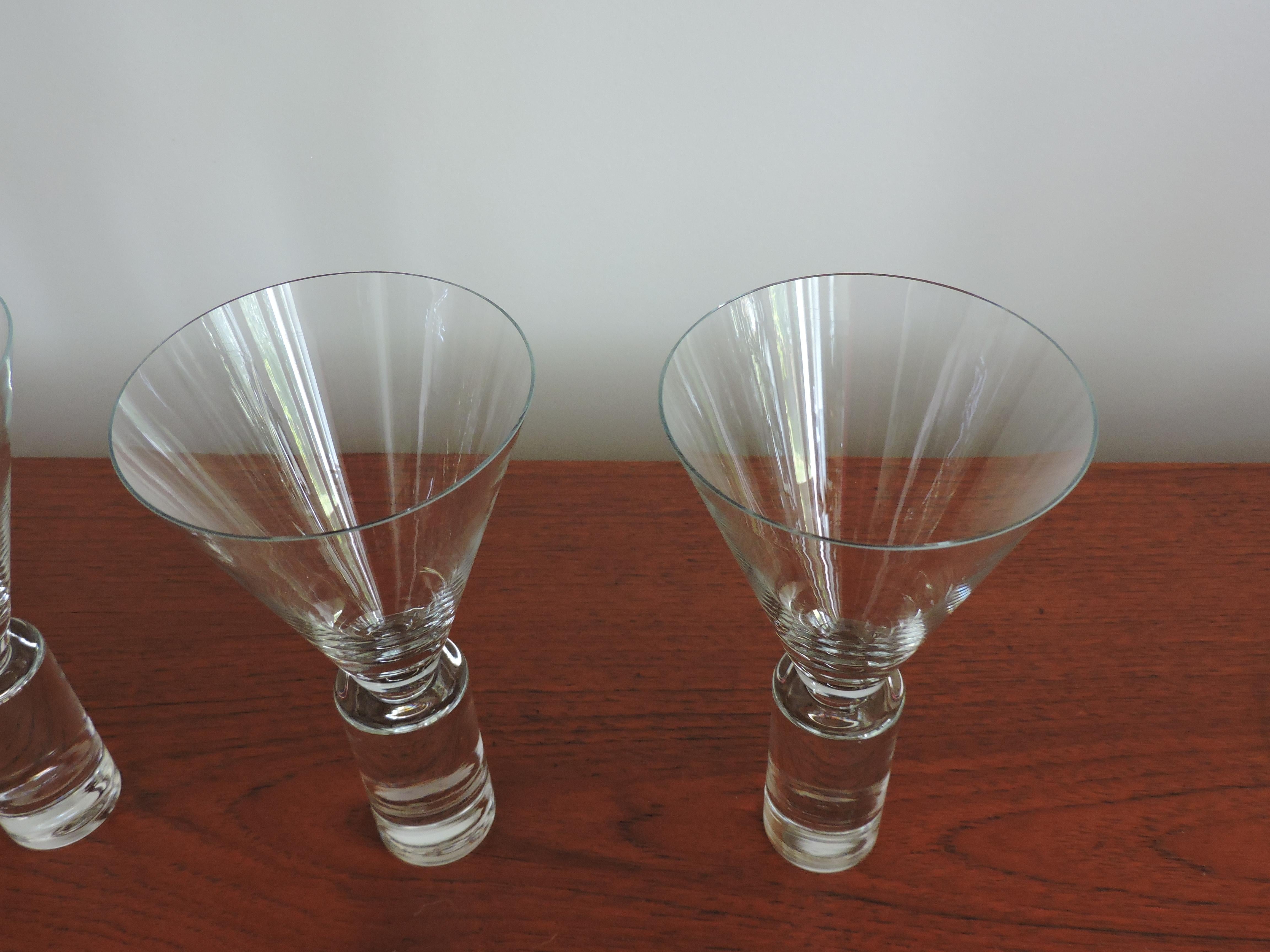 Japanese Set of Four Sasaki Japan Colonnade Modern Clear Crystal Glasses Goblets
