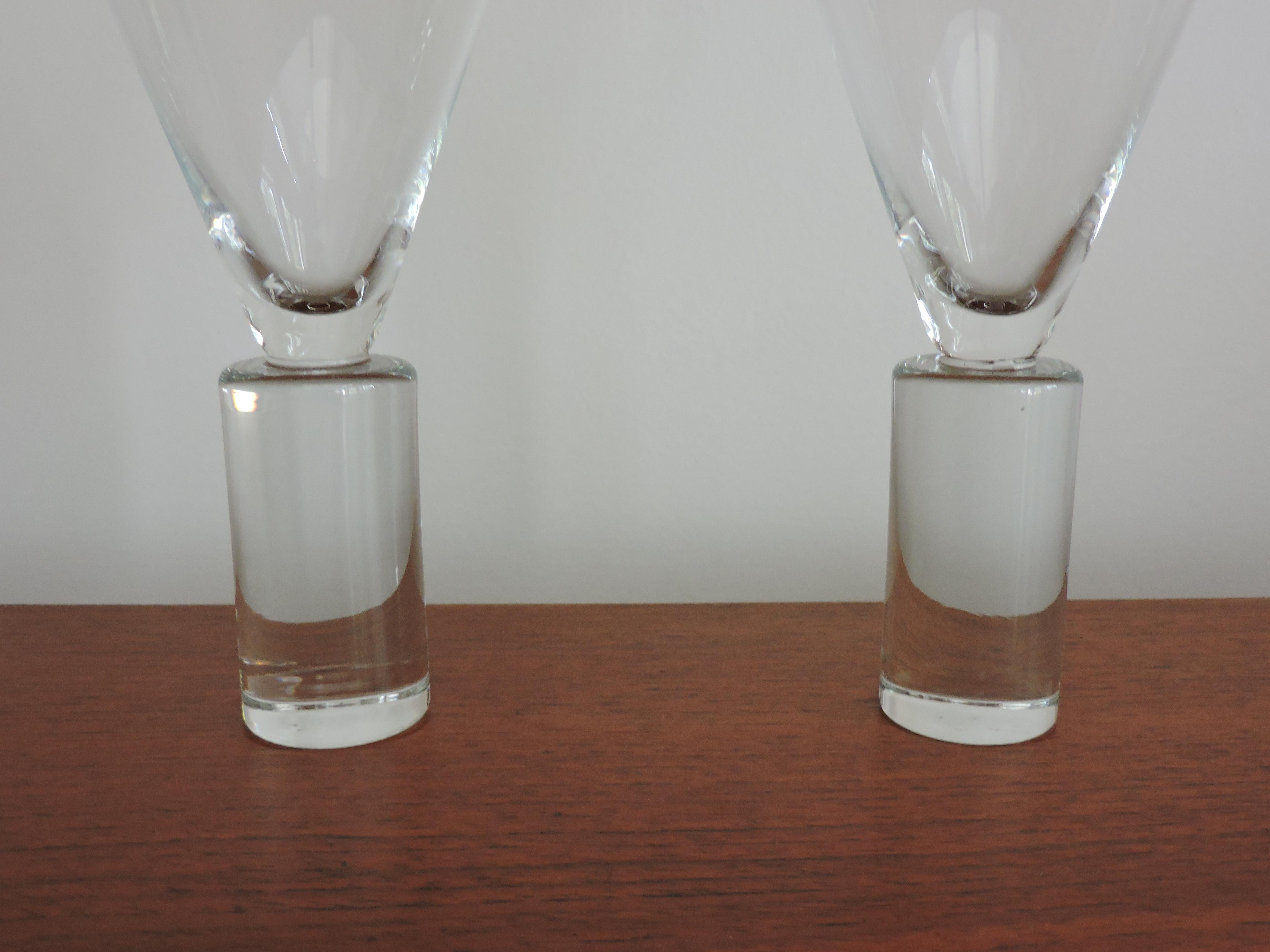 Late 20th Century Set of Four Sasaki Japan Colonnade Modern Clear Crystal Glasses Goblets