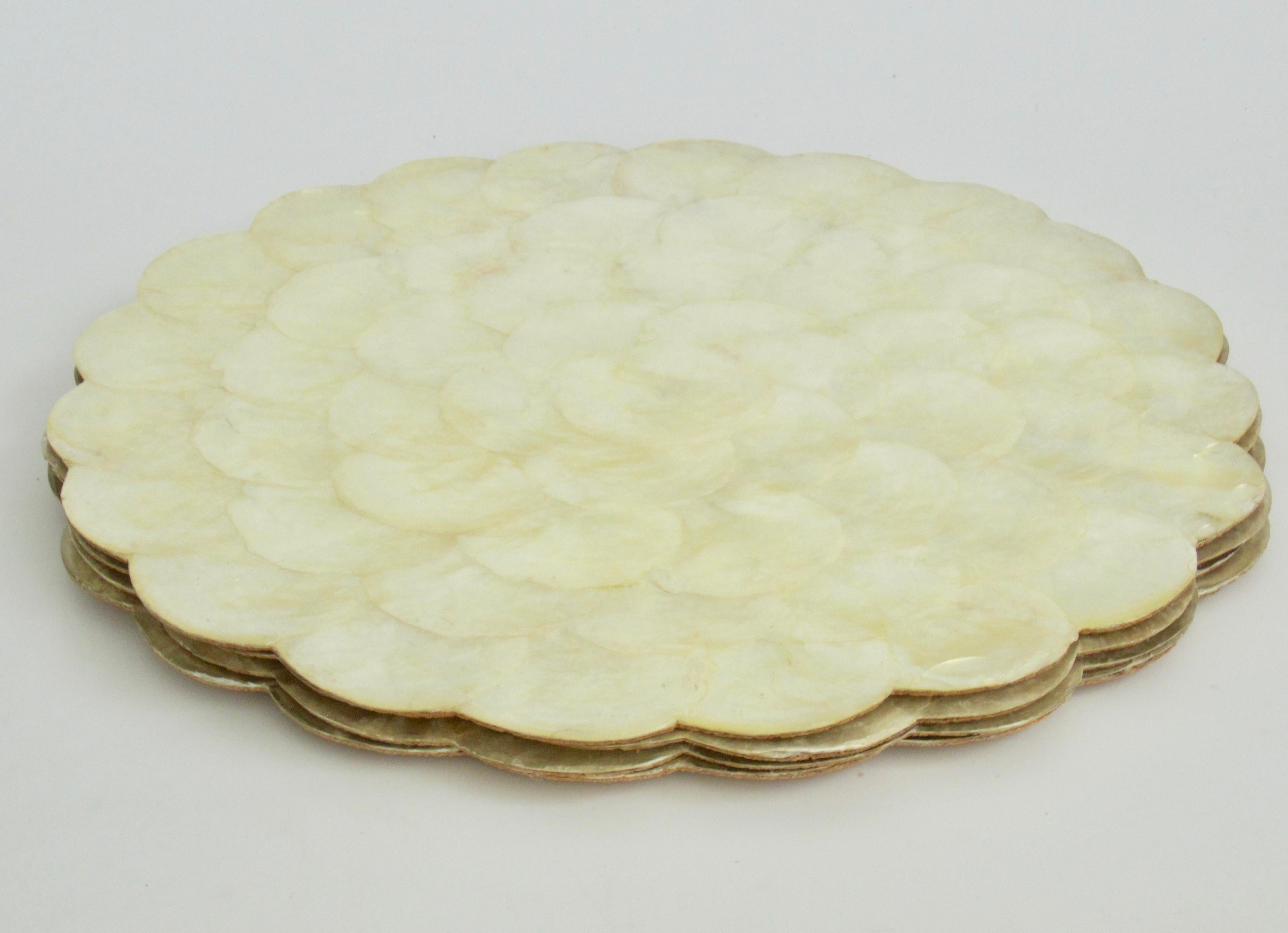 Bohemian Set of Four Scalloped Capiz Shell Placemats with Cork Backs