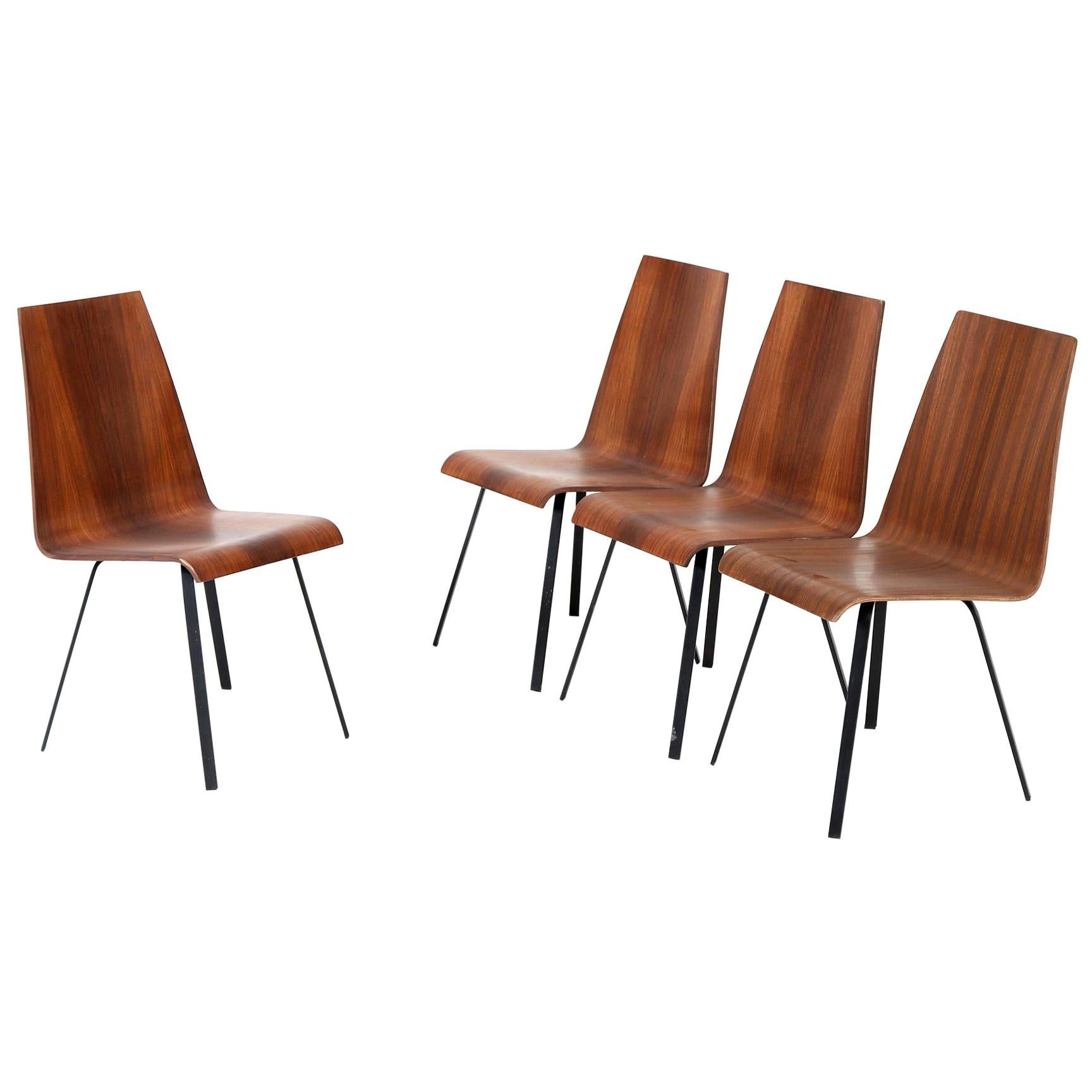 Set of Four Scandinaviam Hardwood Dining Chairs