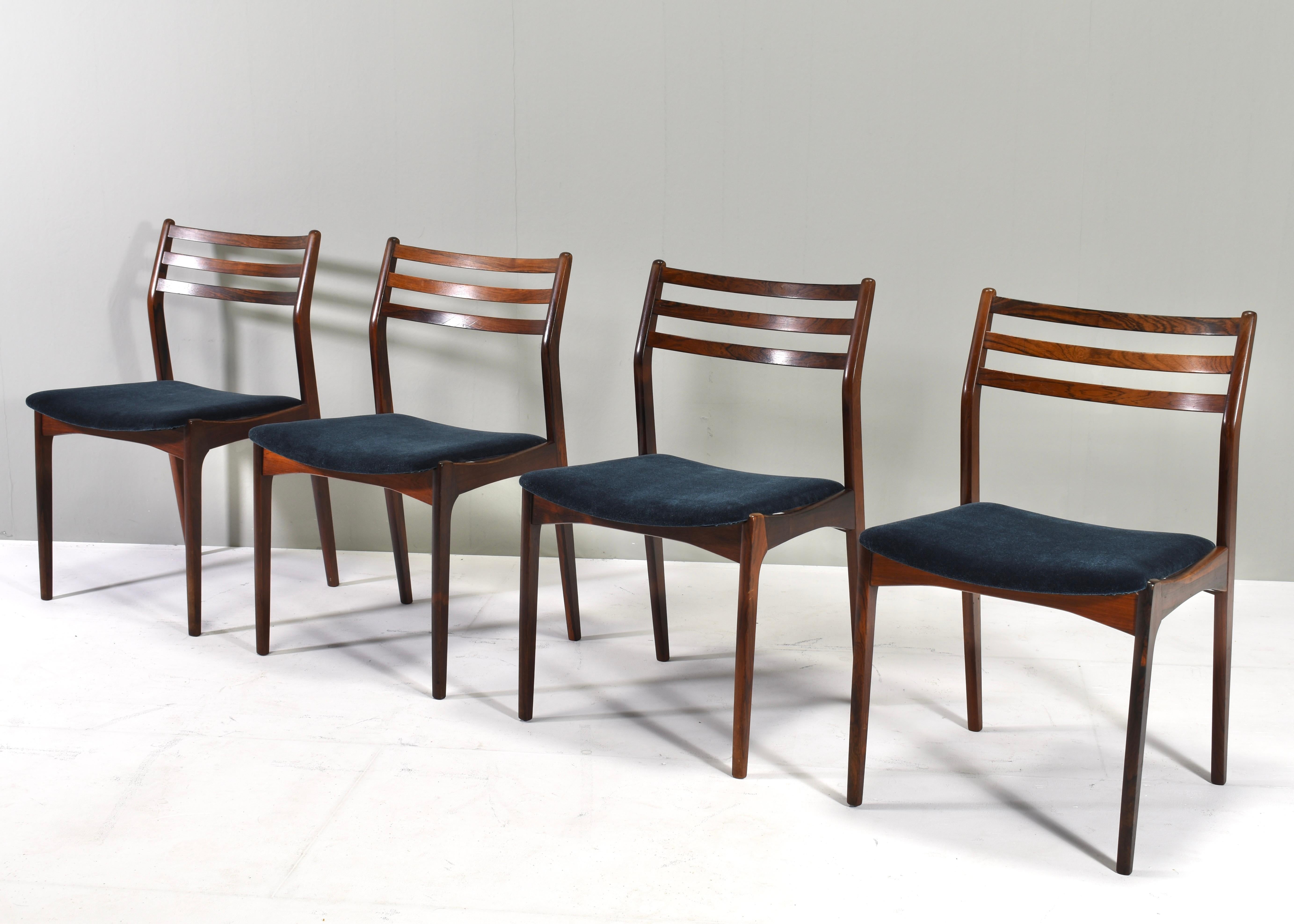 Velvet Set of four Scandinavian Danish dining chairs, Denmark, circa 1960 For Sale