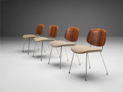 Set of Four Scandinavian Dining Chairs in Teak and Metal