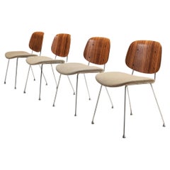 Set of Four Scandinavian Dining Chairs in Teak and Metal 