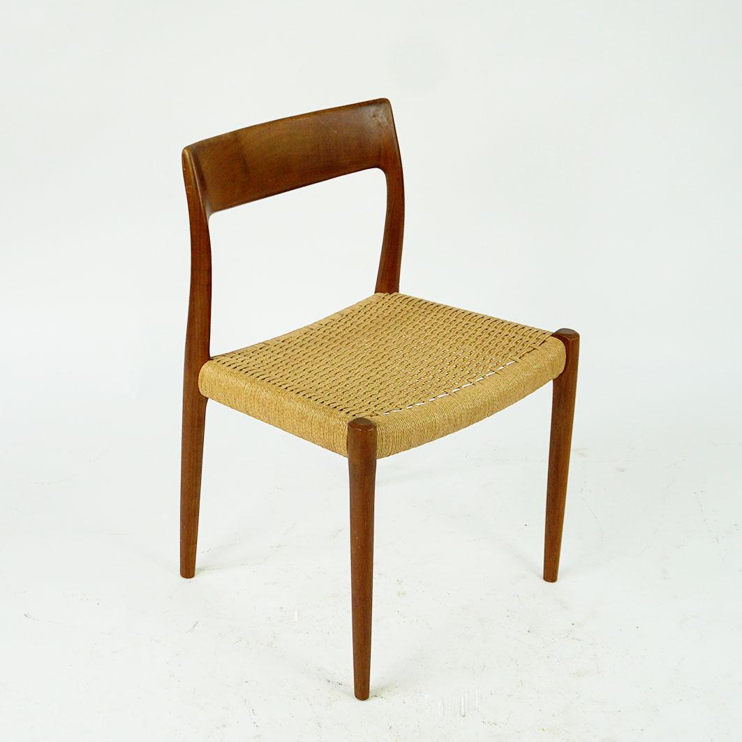 Set of four Scandinavian Mod. 77 Teak Dining  Chairs by N.O. Moller Denmark 4