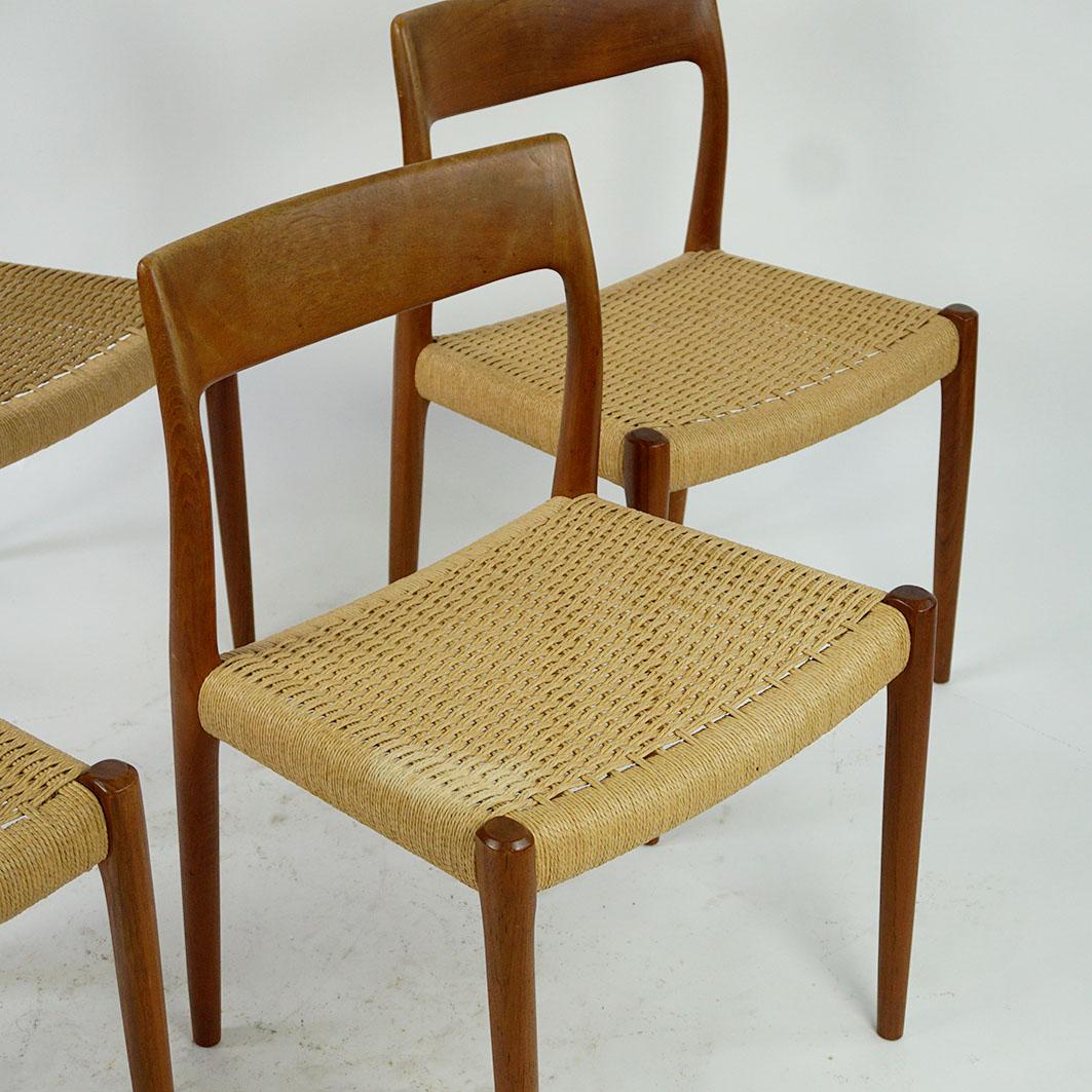 Scandinavian Modern Set of four Scandinavian Mod. 77 Teak Dining  Chairs by N.O. Moller Denmark