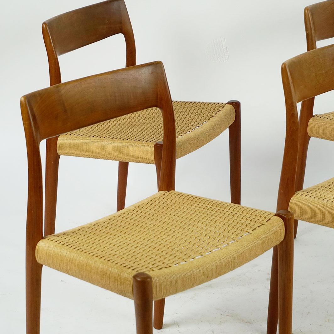 Danish Set of four Scandinavian Mod. 77 Teak Dining  Chairs by N.O. Moller Denmark