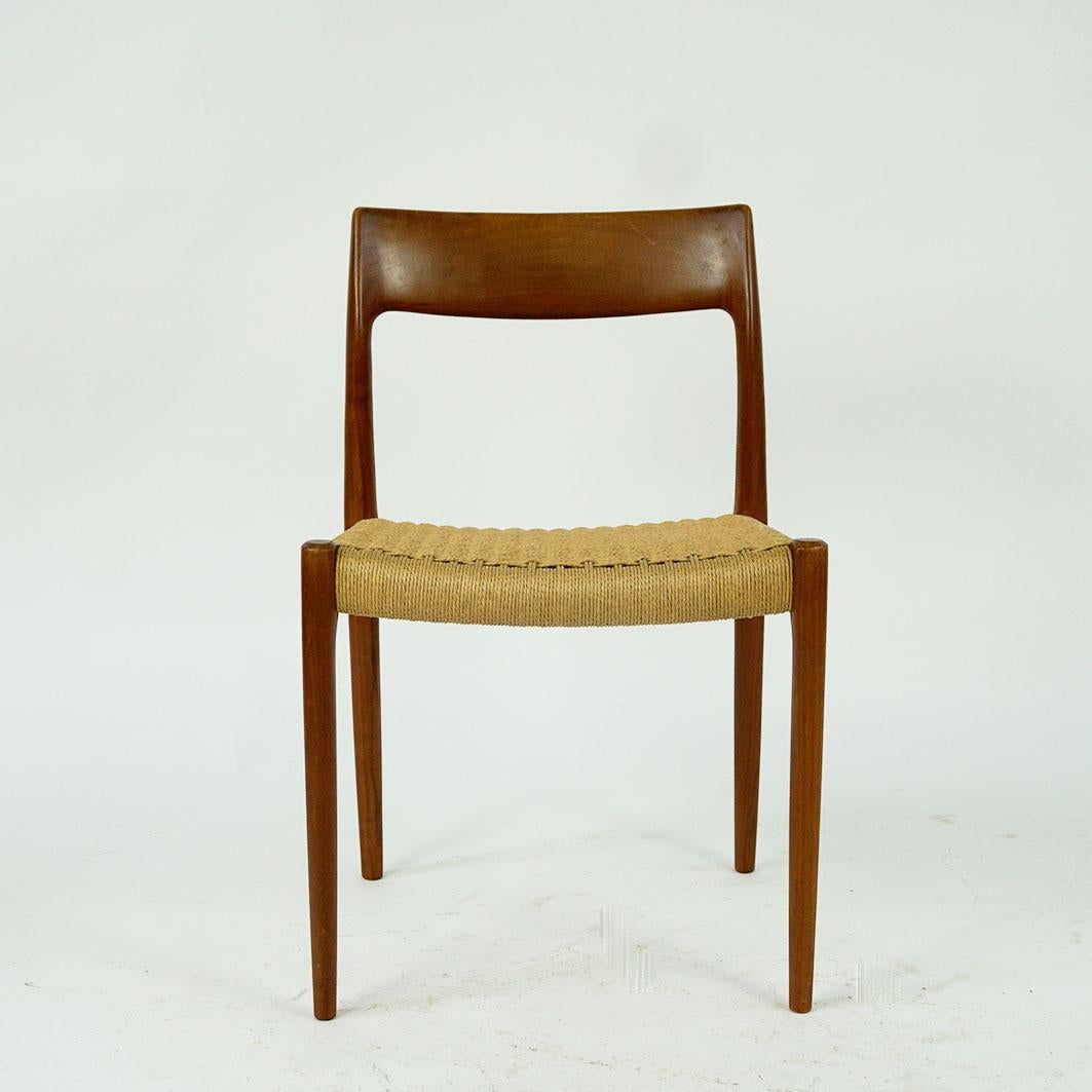 Set of four Scandinavian Mod. 77 Teak Dining  Chairs by N.O. Moller Denmark 2