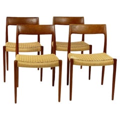 Set of four Scandinavian Mod. 77 Teak Dining  Chairs by N.O. Moller Denmark