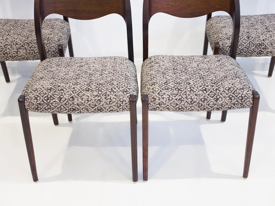 Fabric Set of Four Scandinavian Modern Niels O. Møller Model 71 Wooden Chairs