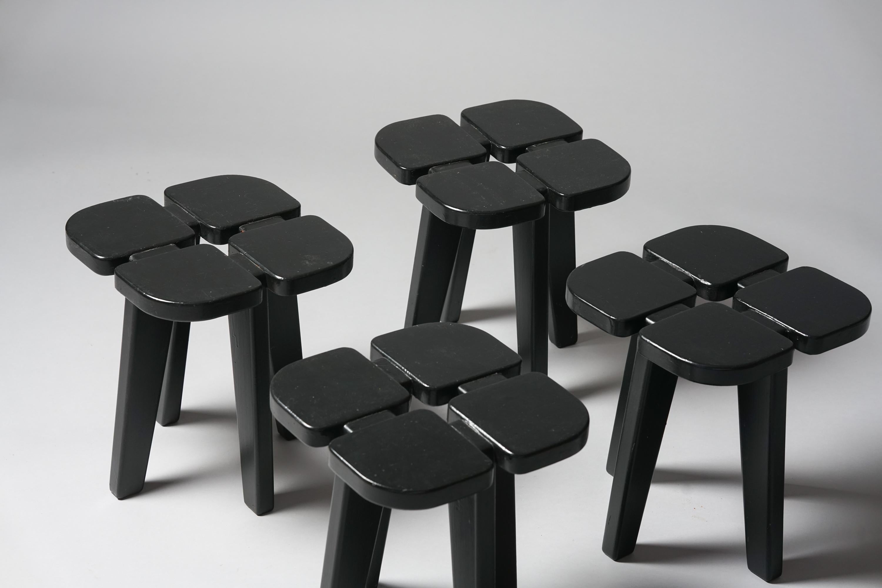 Finnish Set of Four Scandinavian Modern Stools Model Apila by Rauni Peippo, 1950s/1960s For Sale