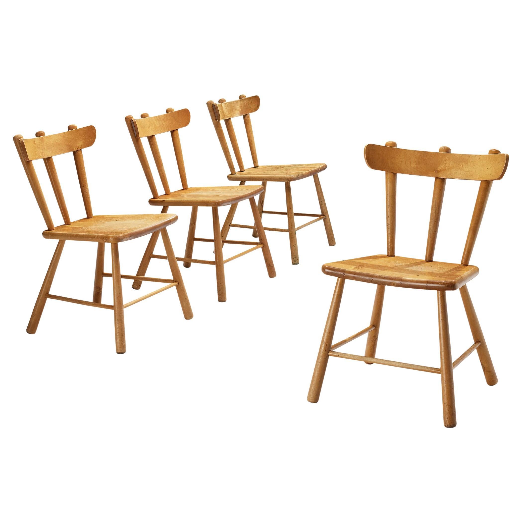 Set of Three Scandinavian Modern Spindle Back Chairs For Sale at 1stDibs