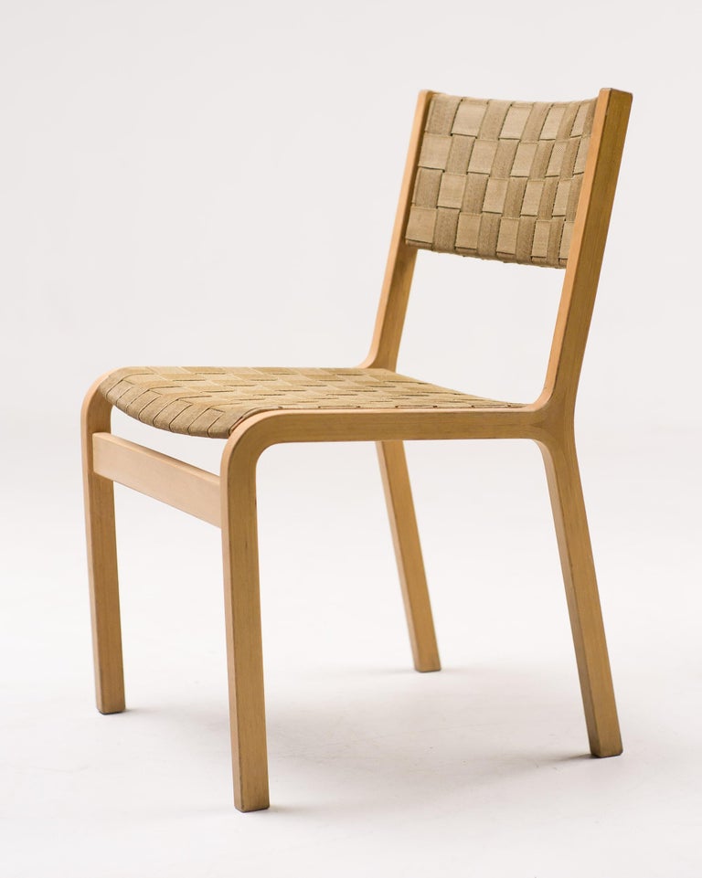 Set of Four Scandinavian Woven Canvas Strap Dining Chairs For Sale at