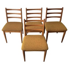 Set of four Schreiber vintage dining chairs original mustard fabric upholstery 1