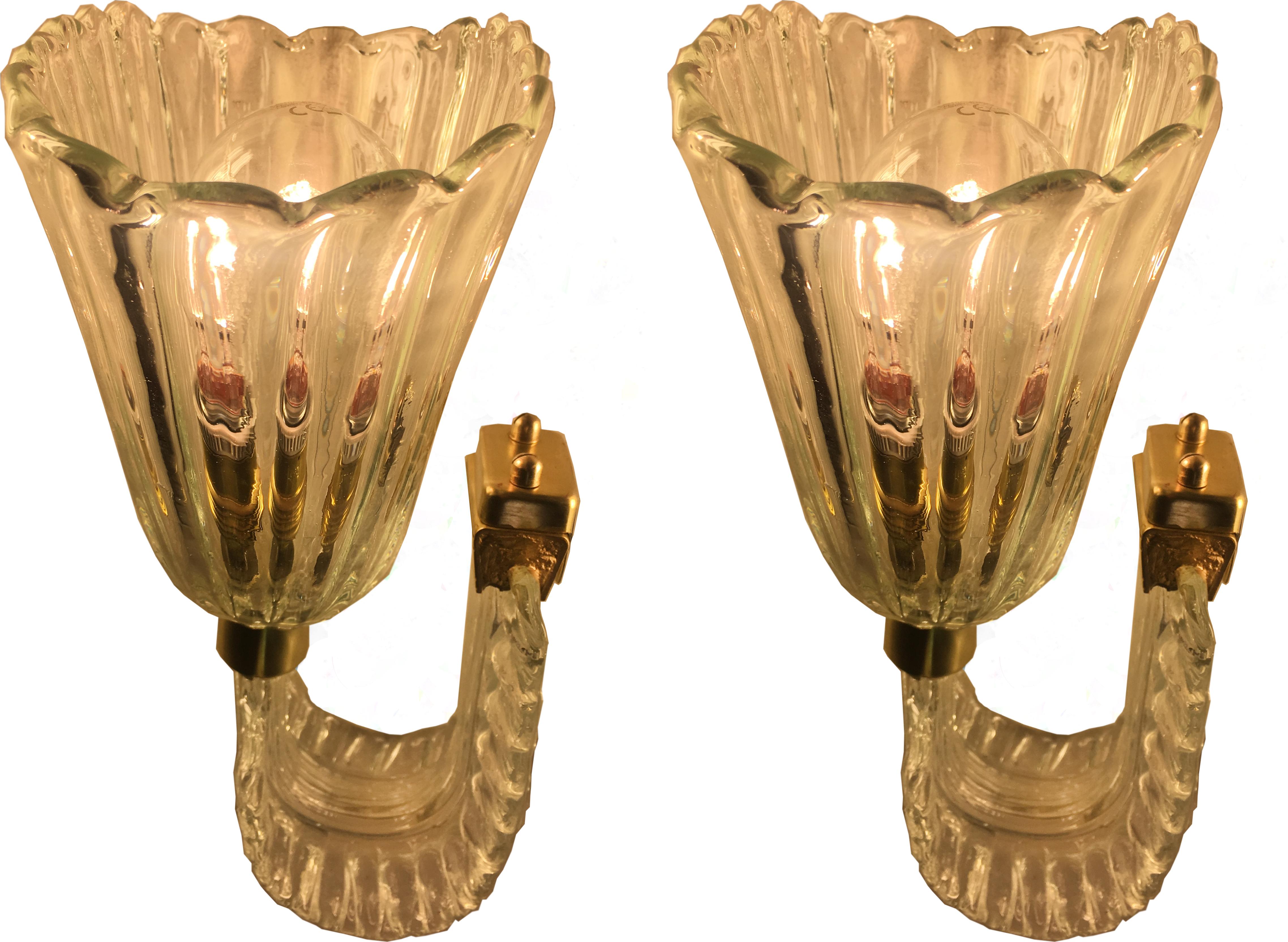 Set of Four Sconces by Barovier & Toso. Murano, 1940s 7