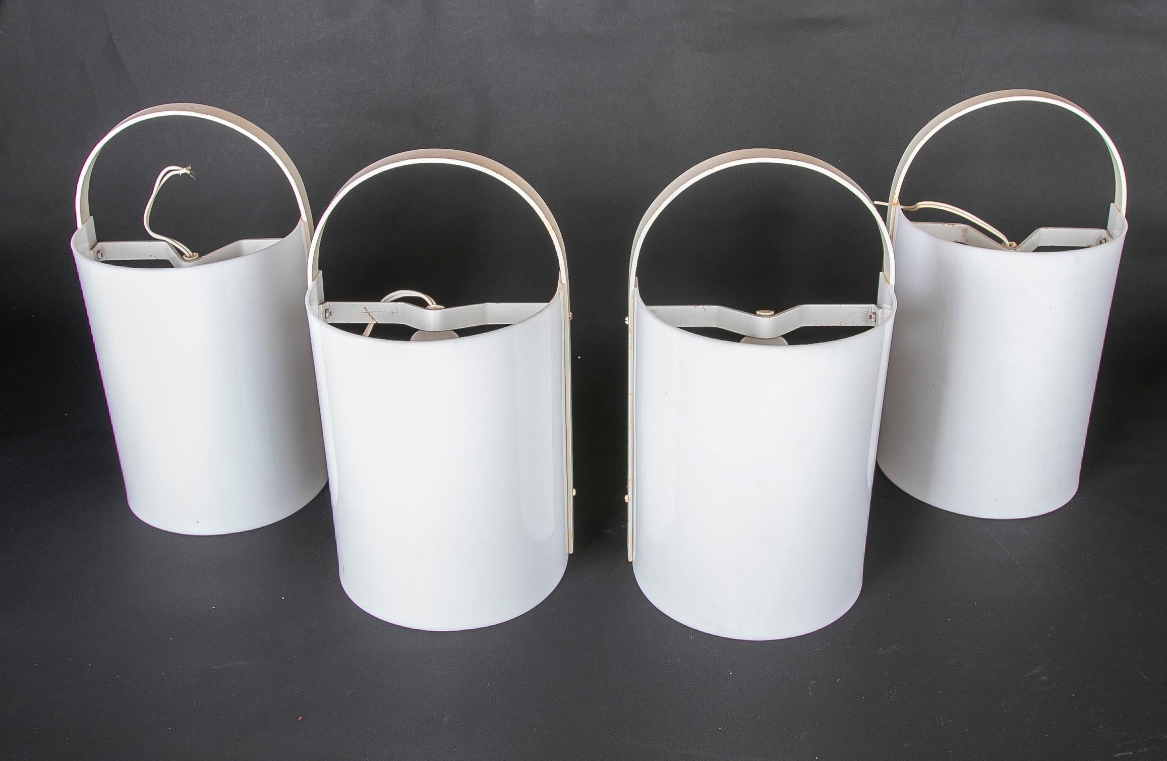 Spanish Set of Four Sconces in Iron and White Opaque Methacrylate For Sale