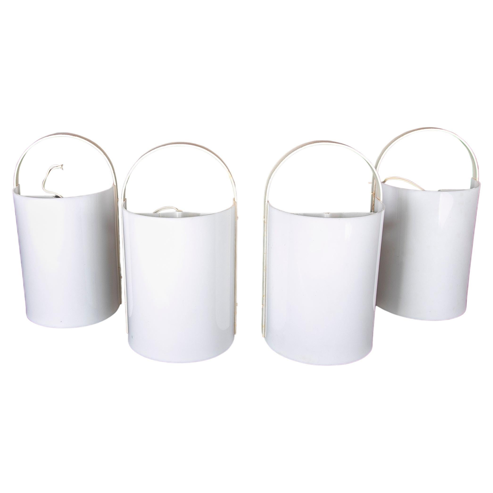 Set of Four Sconces in Iron and White Opaque Methacrylate