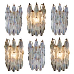 Set of Four Sconces Iridescent Glass "Poliedri", Murano, 1970s