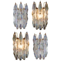 Set of Four Sconces Iridescent Glass "Poliedri", Murano, 1970s